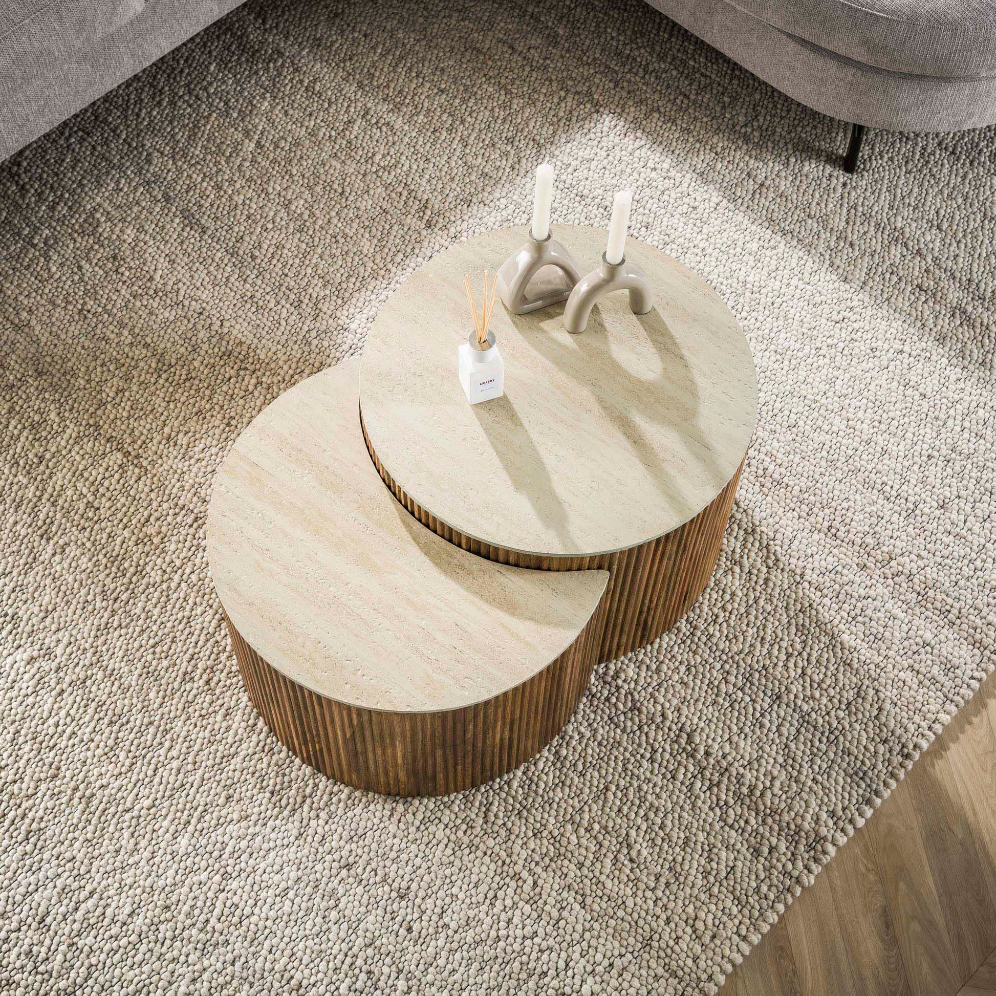 Salontafel Nuovo half rond set van 2 / Massief mango zand – afbeelding 2