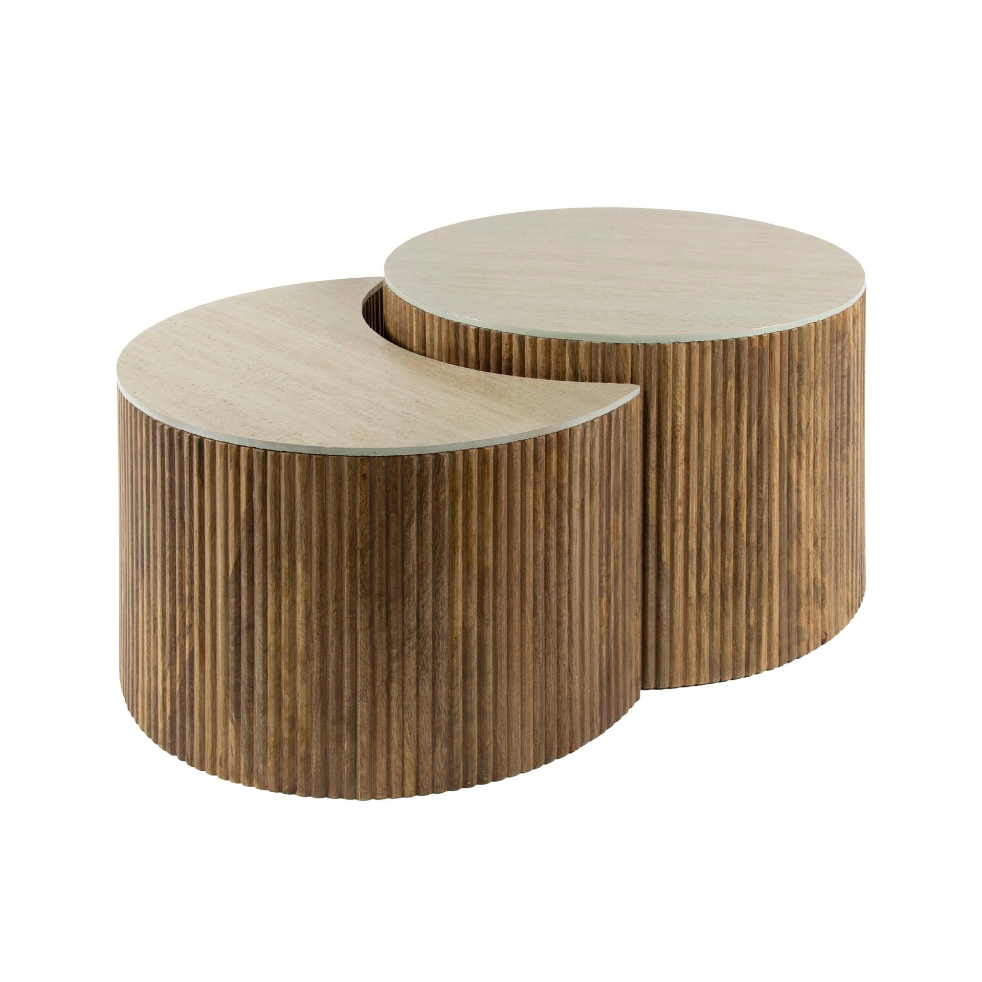 Salontafel Nuovo half rond set van 2 / Massief mango zand – afbeelding 3