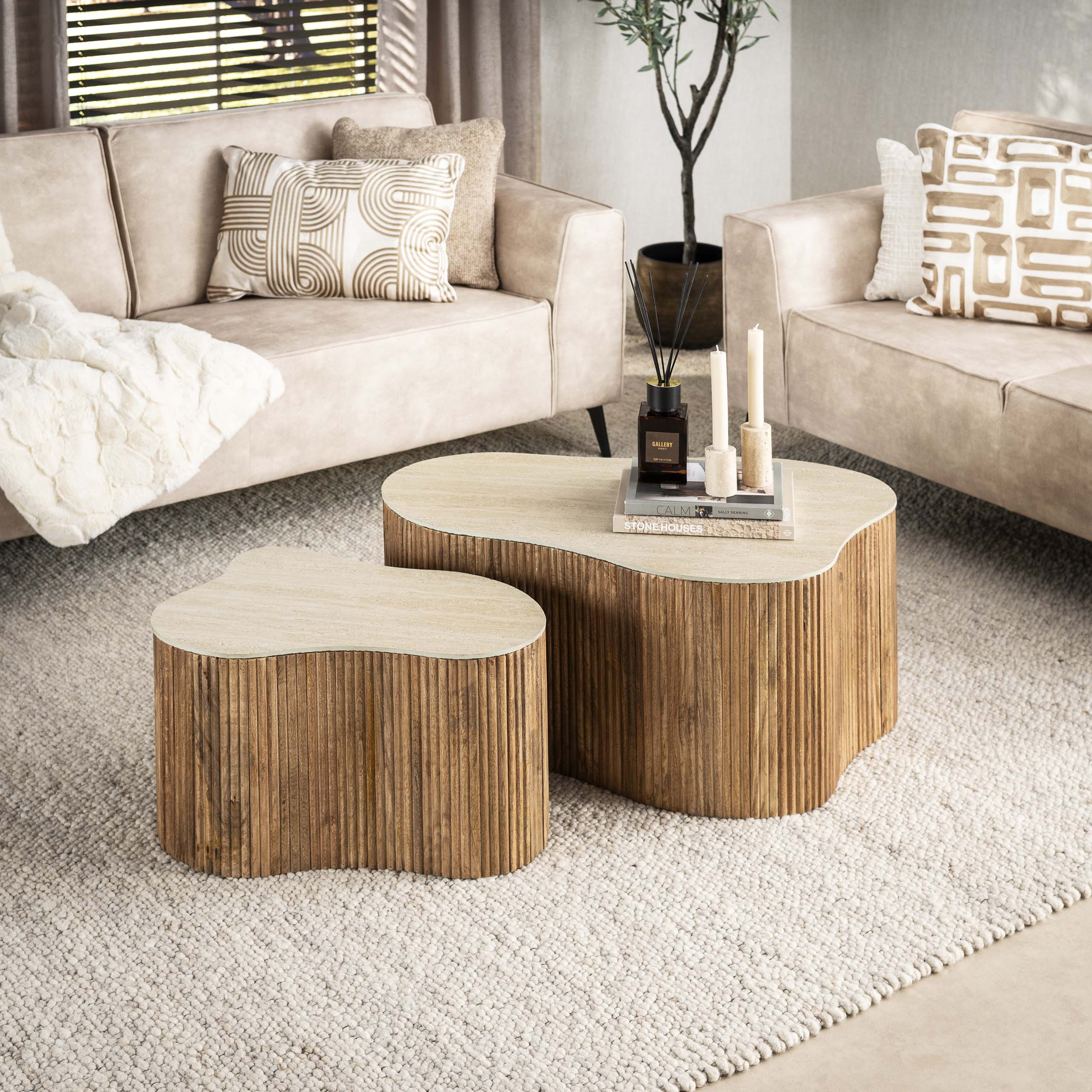 Salontafel Nuovo shamrock set van 2 / Massief mango zand – afbeelding 1
