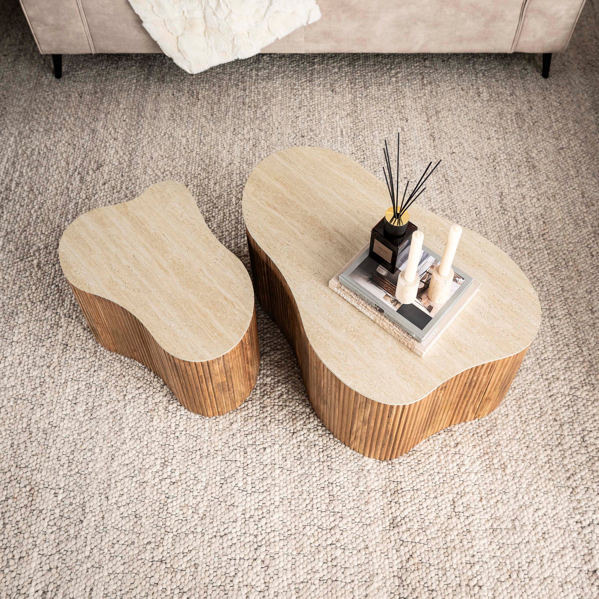 Salontafel Nuovo shamrock set van 2 / Massief mango zand – afbeelding 2