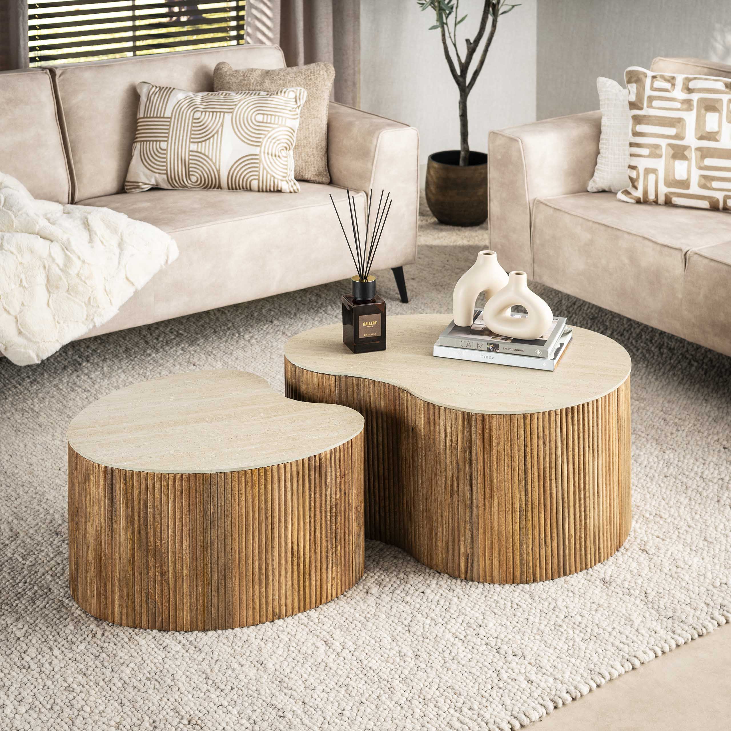 Salontafel Nuovo niervormig set van 2 / Massief mango zand – afbeelding 1