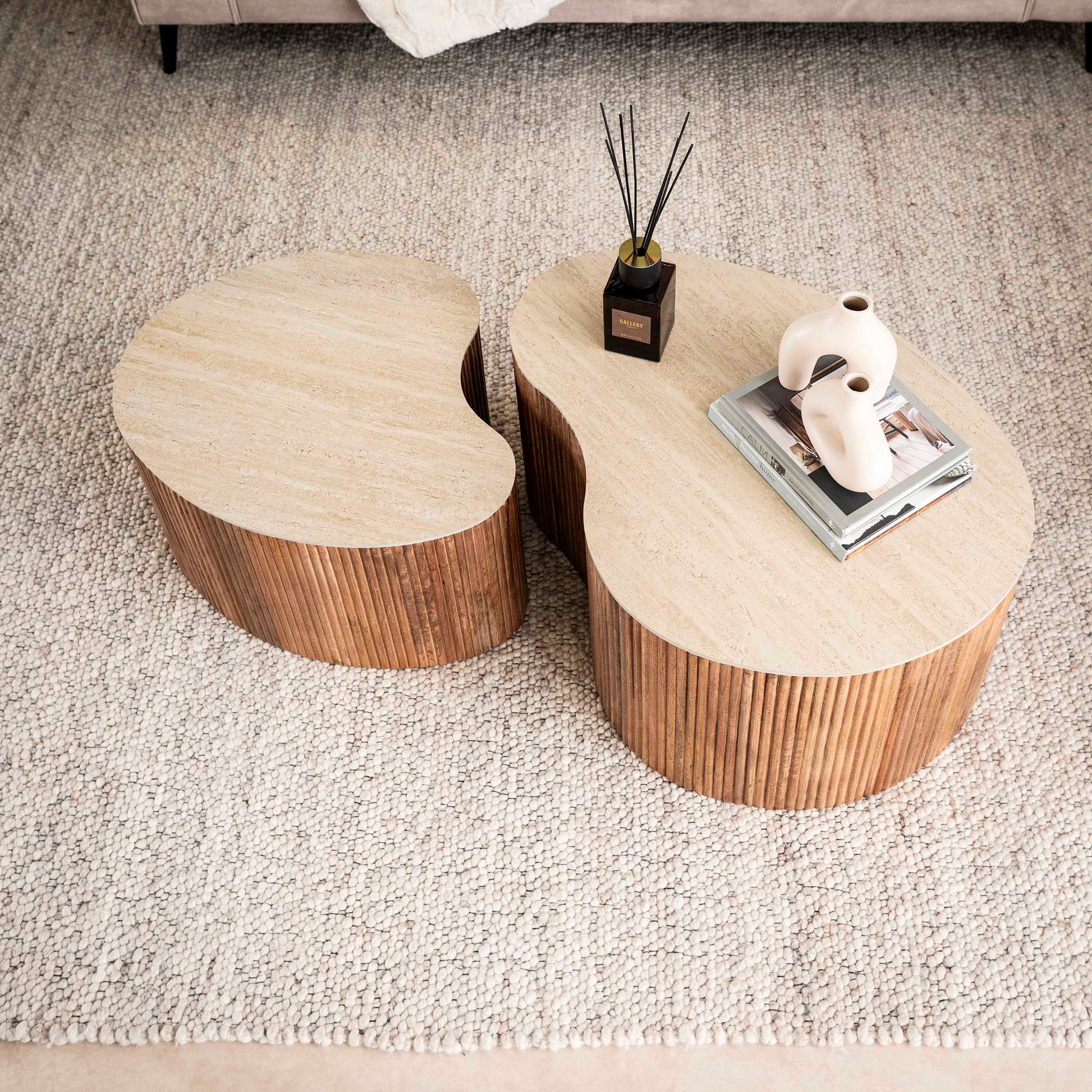 Salontafel Nuovo niervormig set van 2 / Massief mango zand – afbeelding 2