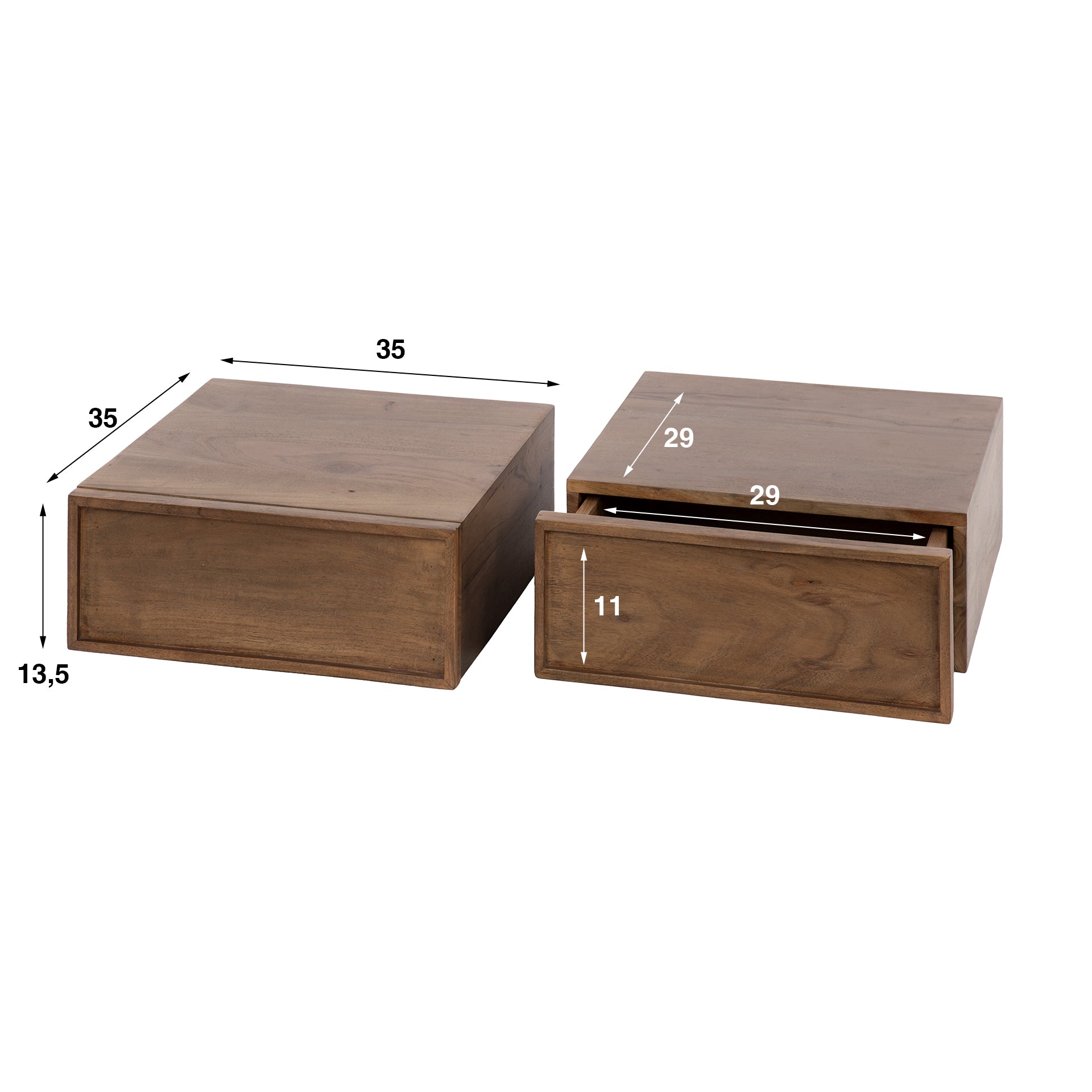 Nachtkastje Frame zwevend 1 lade verpakt per 2 / Massief acacia bruin – afbeelding 7