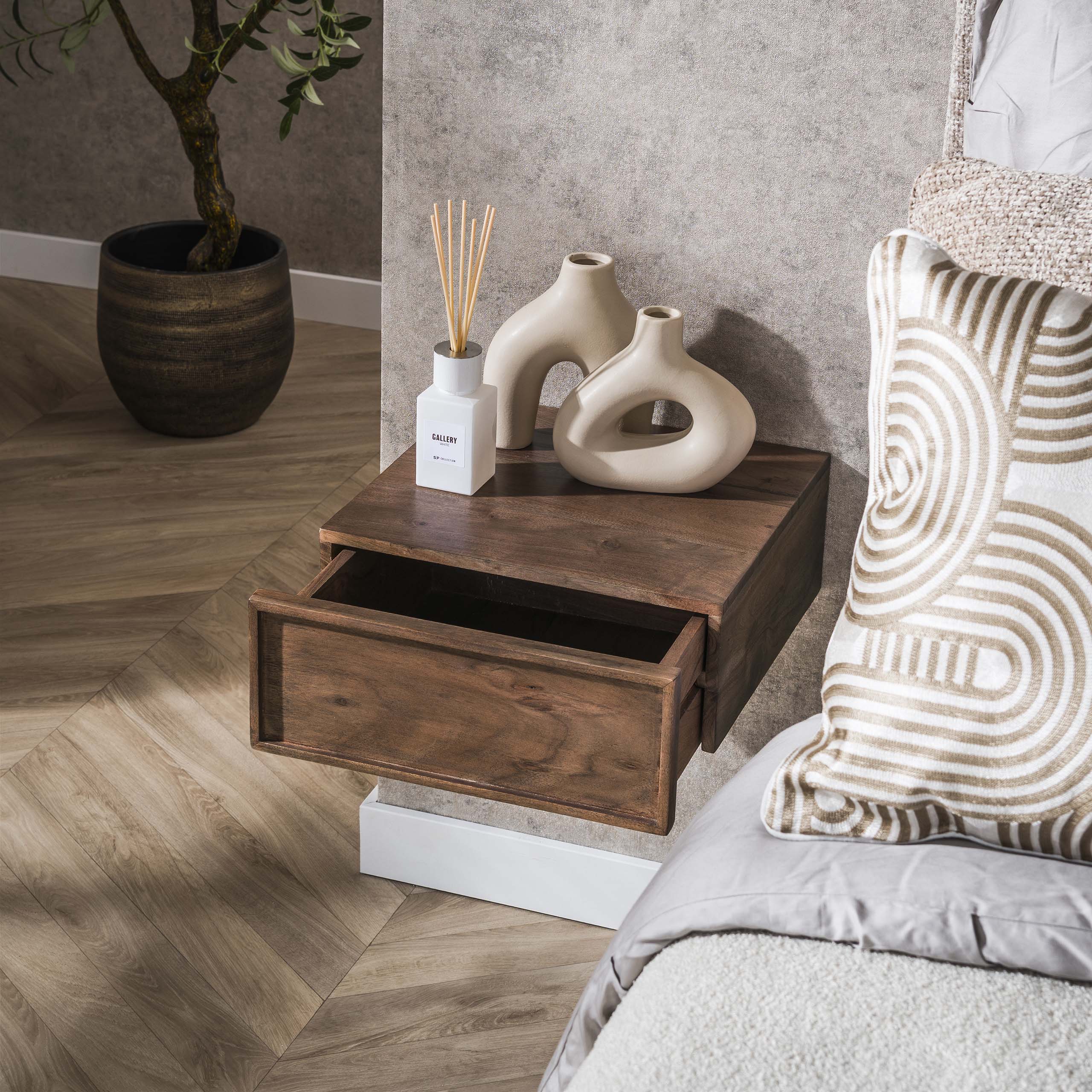Nachtkastje Frame zwevend 1 lade verpakt per 2 / Massief acacia bruin – afbeelding 2