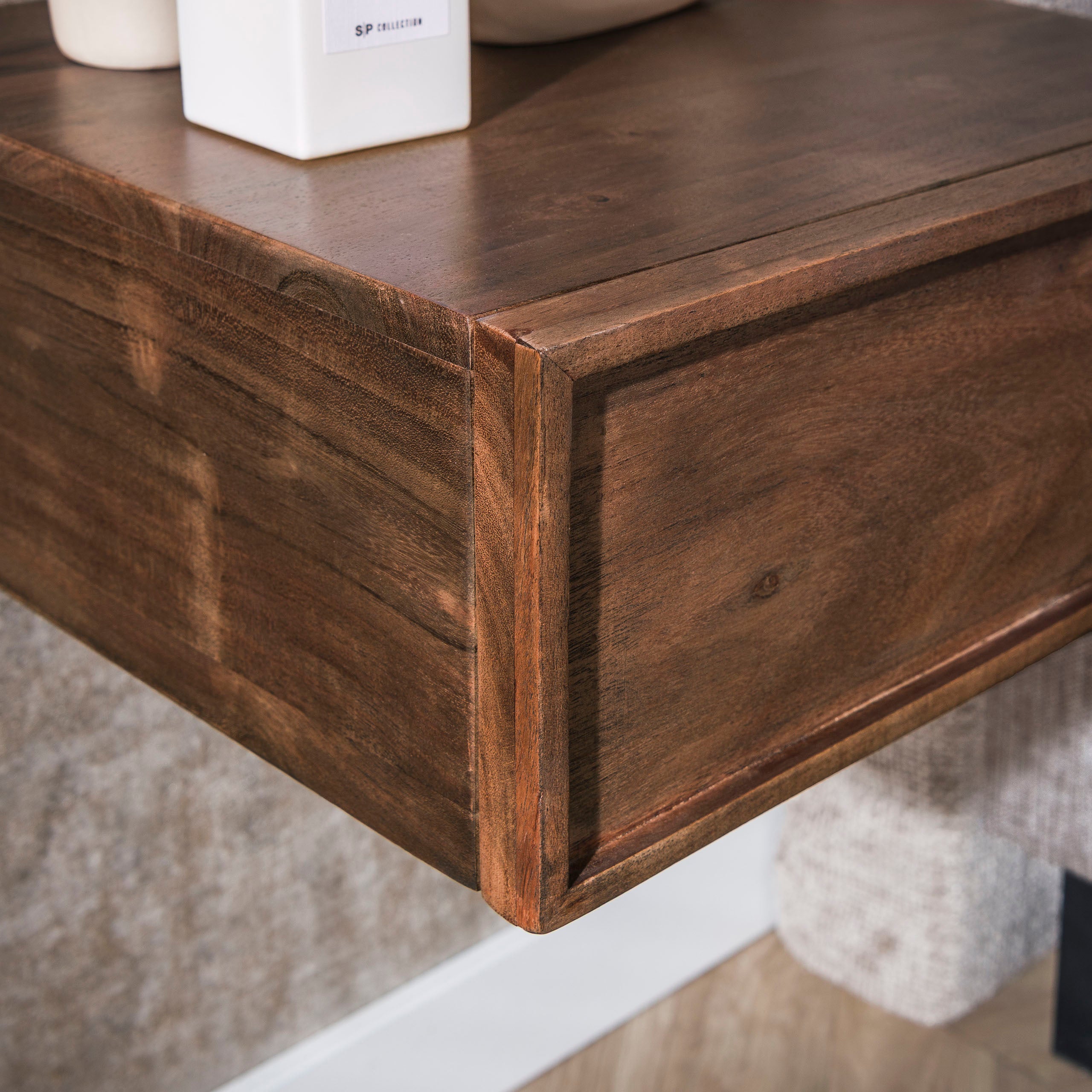 Nachtkastje Frame zwevend 1 lade verpakt per 2 / Massief acacia bruin – afbeelding 3