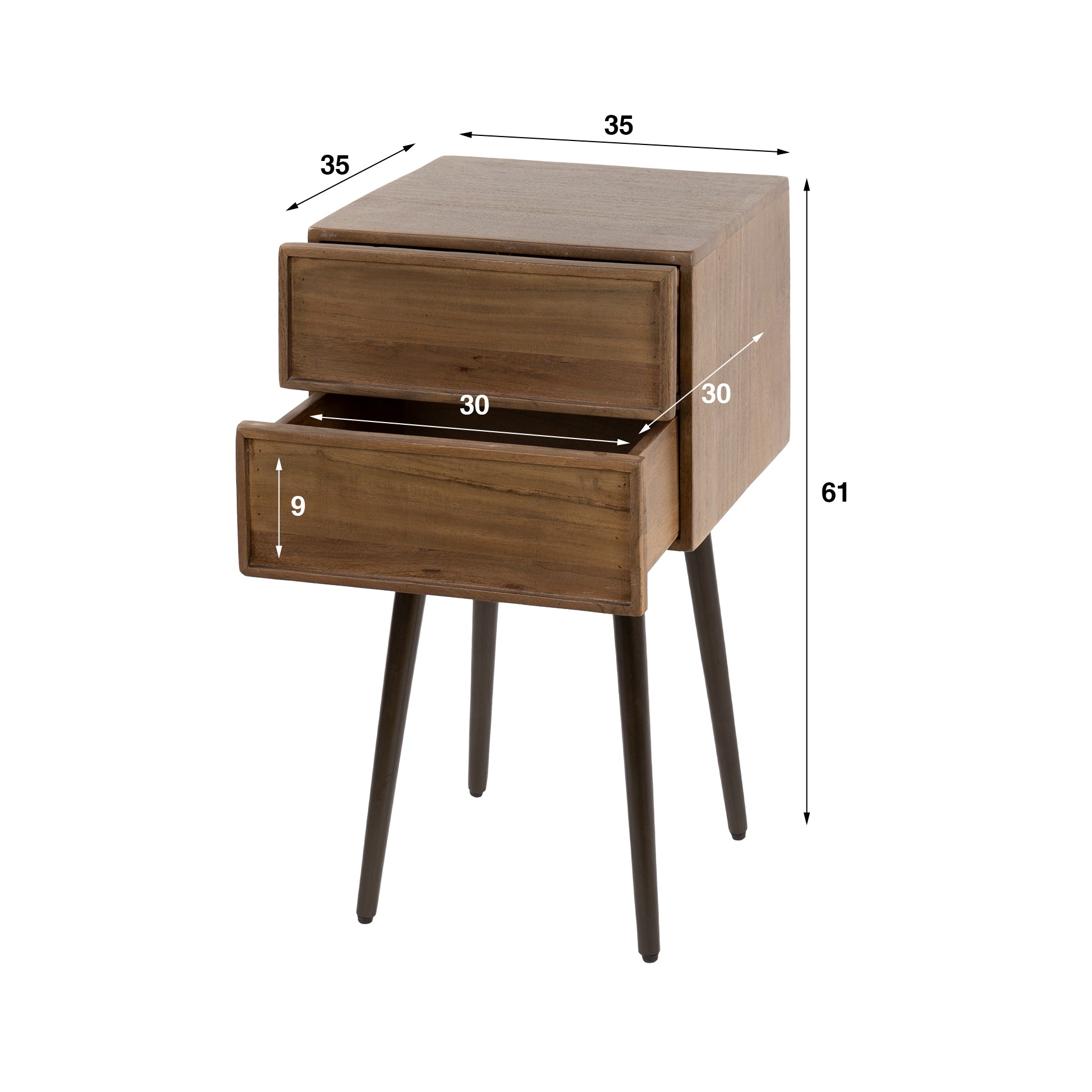 Nachtkastje Frame 2 lades / Massief acacia bruin – afbeelding 6