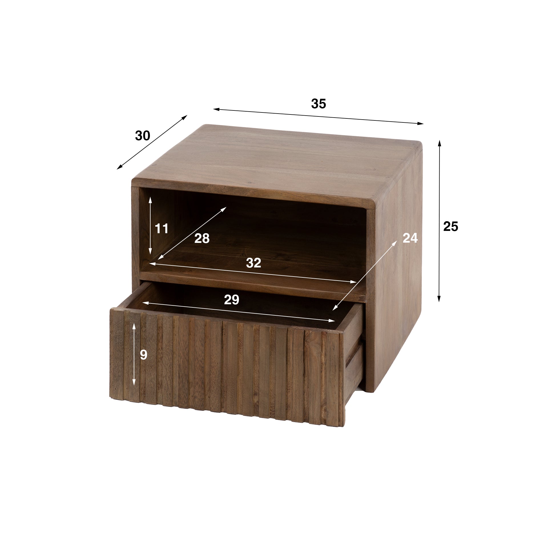 Nachtkastje Carve zwevend open vak 1 lade / Massief acacia bruin – afbeelding 8