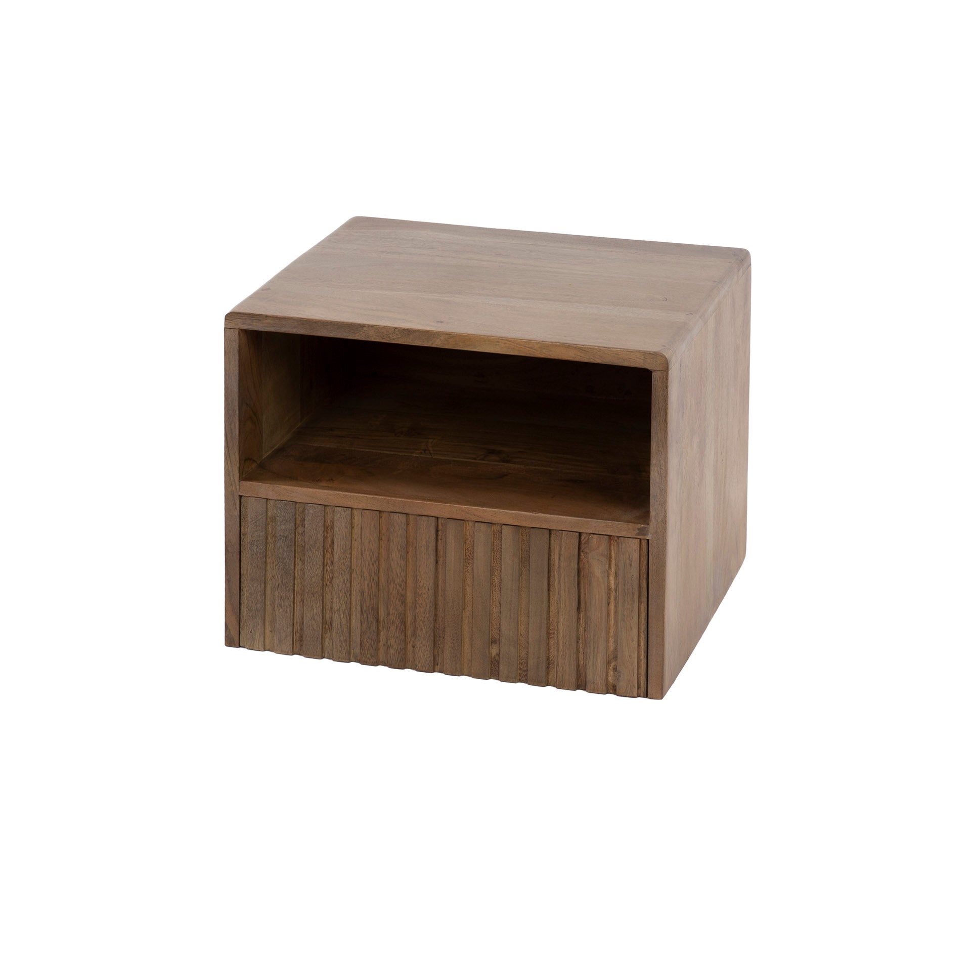 Nachtkastje Carve zwevend open vak 1 lade / Massief acacia bruin – afbeelding 5