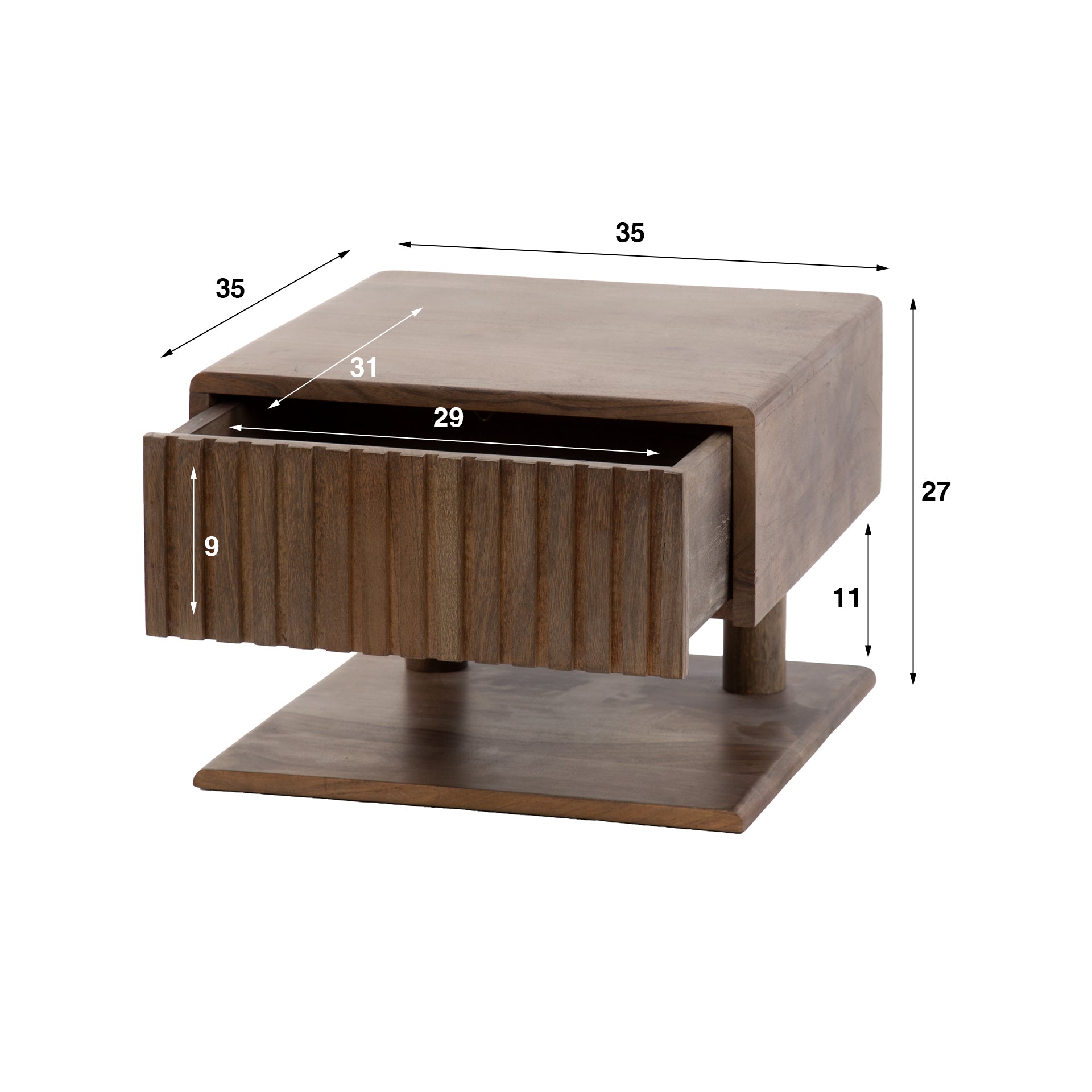 Nachtkastje Carve Shelve zwevend 1 lade / Massief acacia bruin – afbeelding 8