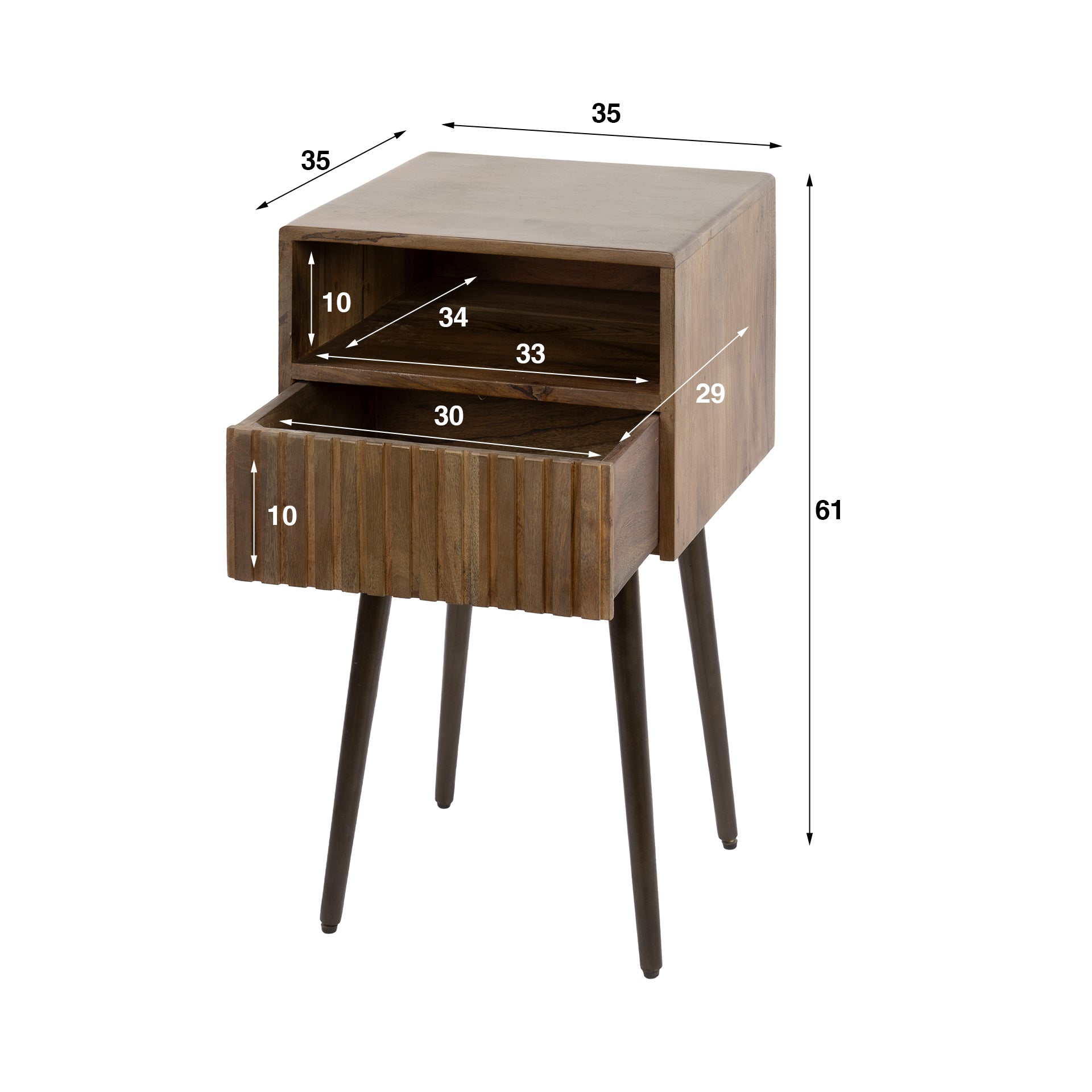 Nachtkastje Carve 1 lade / Massief acacia bruin – afbeelding 6
