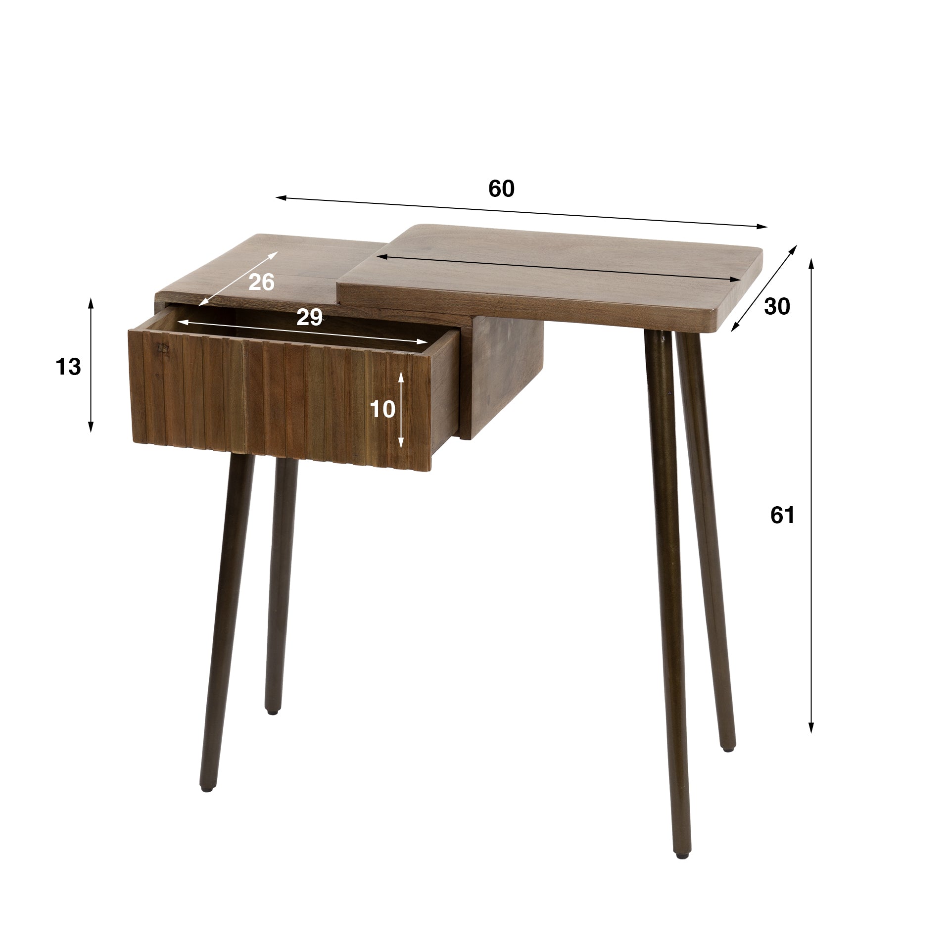 Nachtkastje Carve 1 lade rechts / Massief acacia bruin – afbeelding 6
