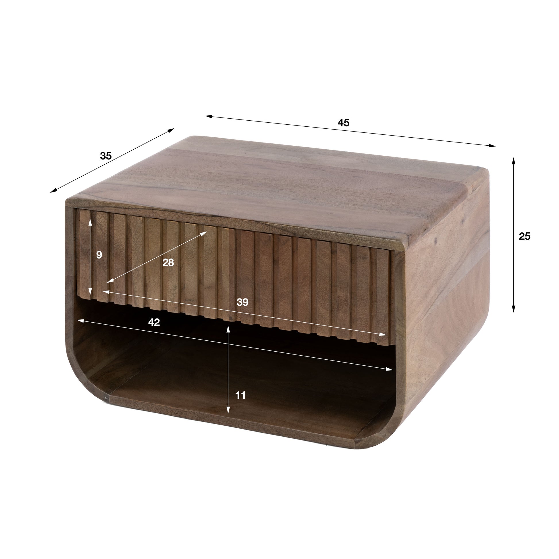Nachtkastje Carve rounded zwevend 1 lade / Massief acacia bruin – afbeelding 5