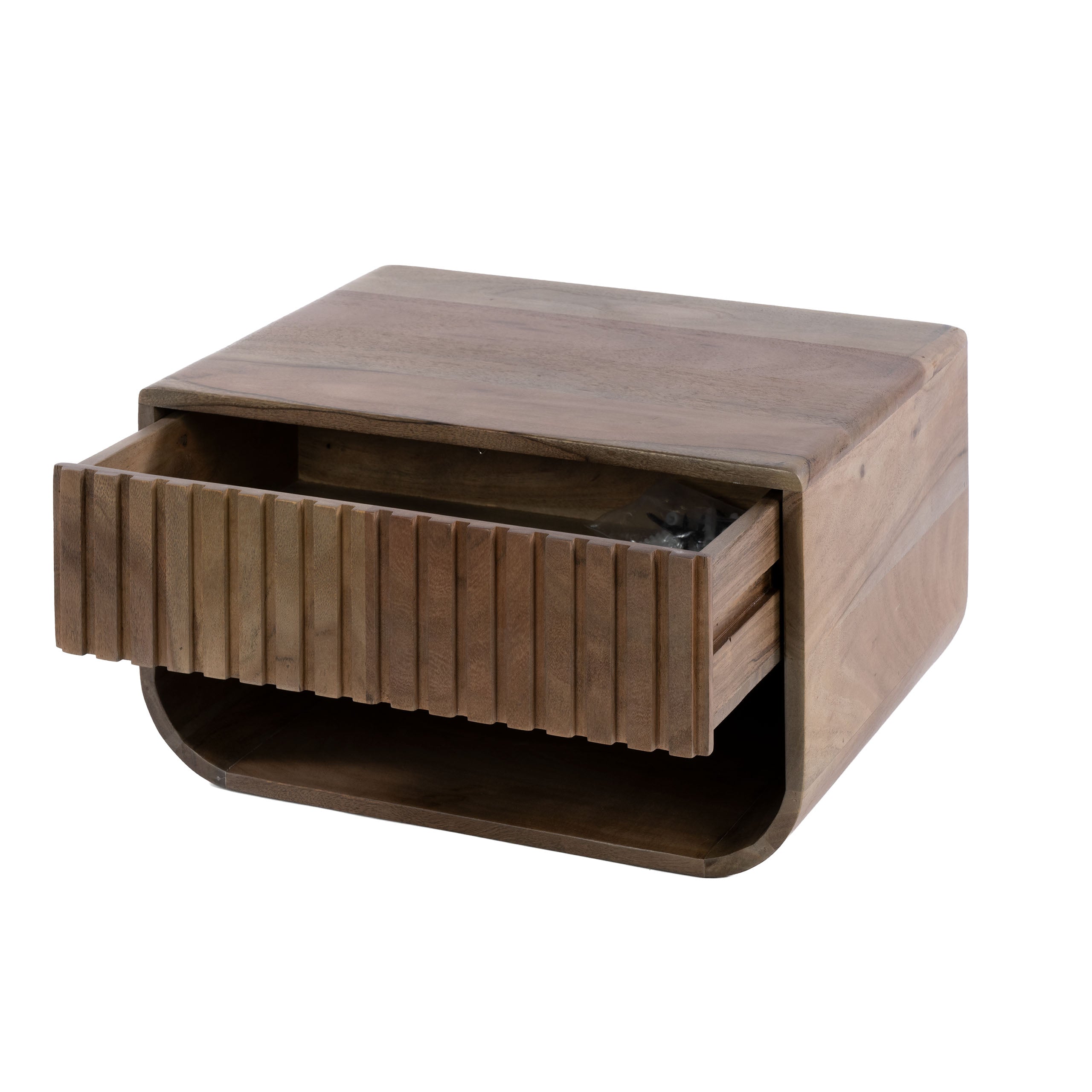 Nachtkastje Carve rounded zwevend 1 lade / Massief acacia bruin – afbeelding 6