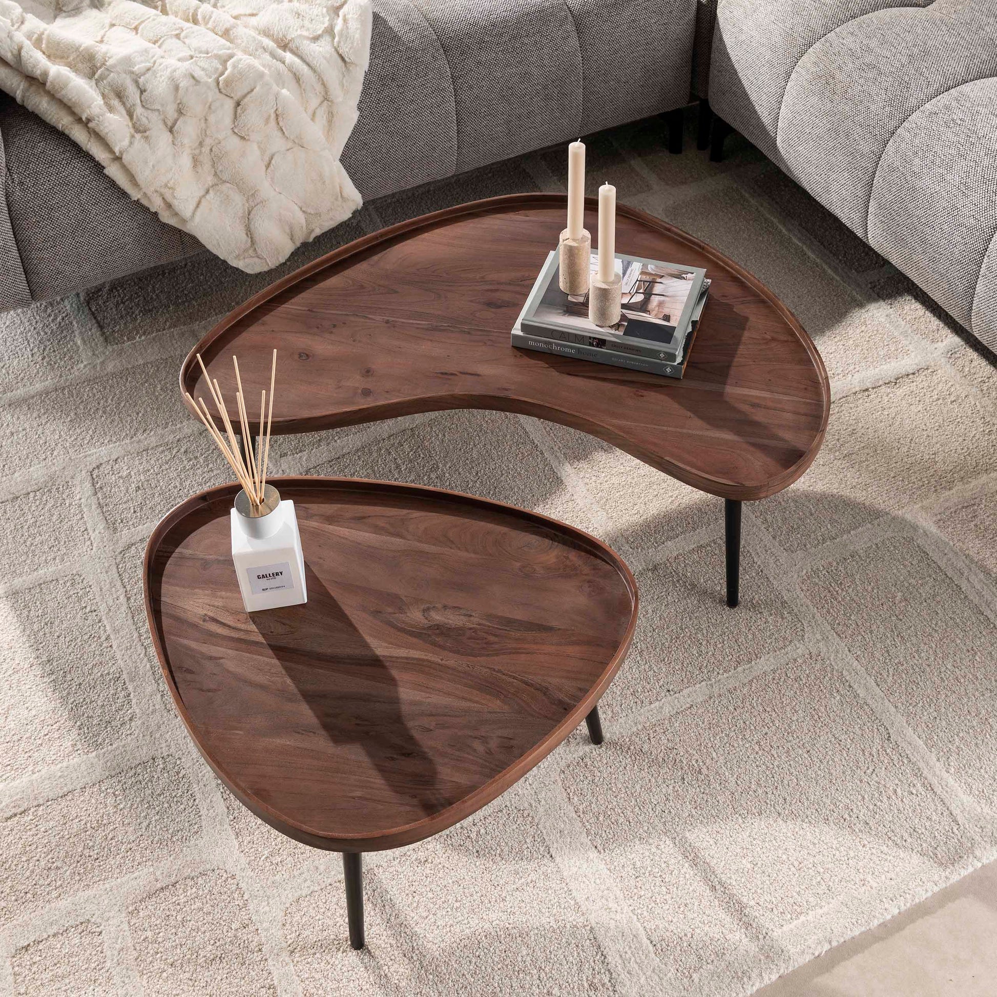 Salontafel Carve organisch set van 2 / Massief acacia bruin – afbeelding 2