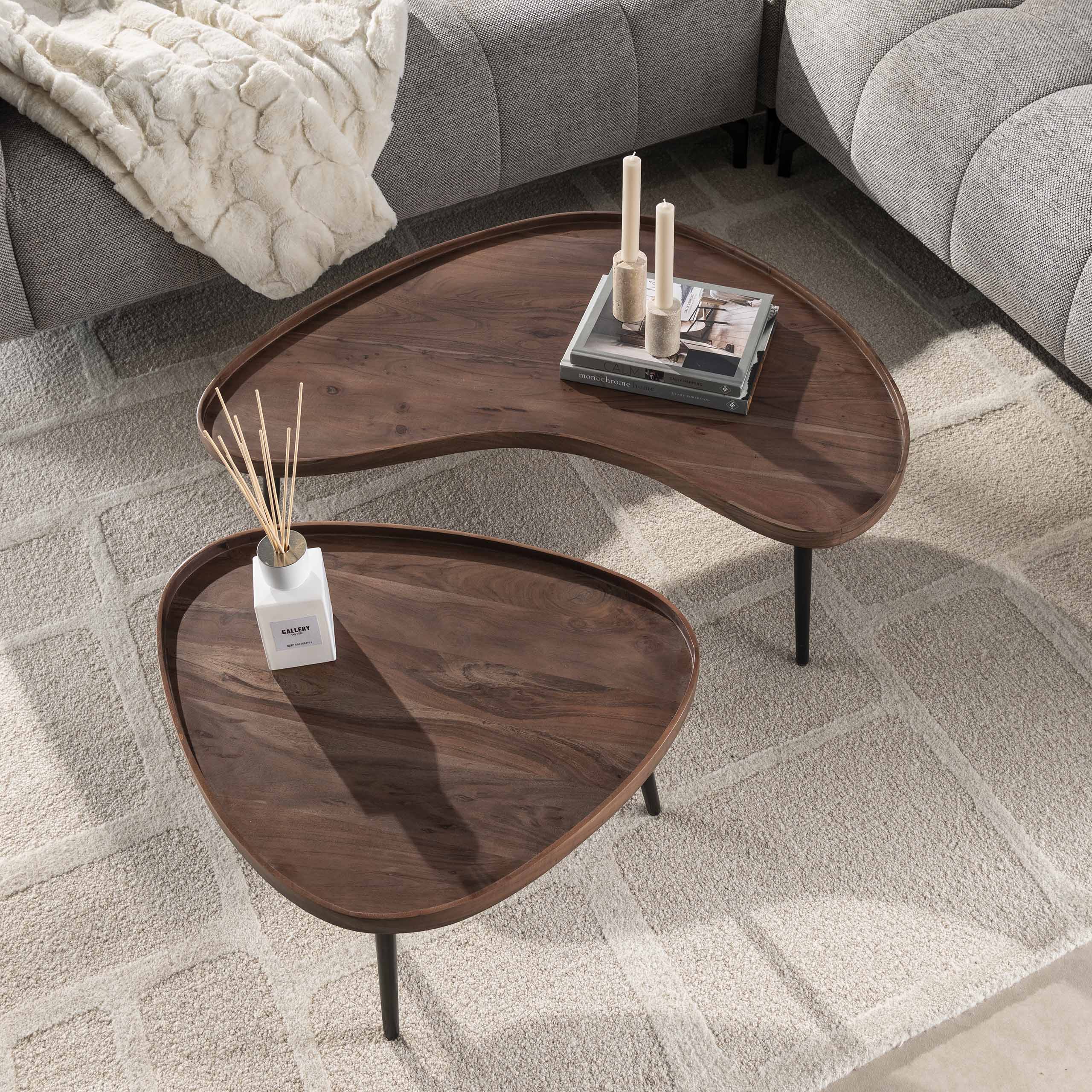 Salontafel Carve organisch set van 2 / Massief acacia bruin – afbeelding 2