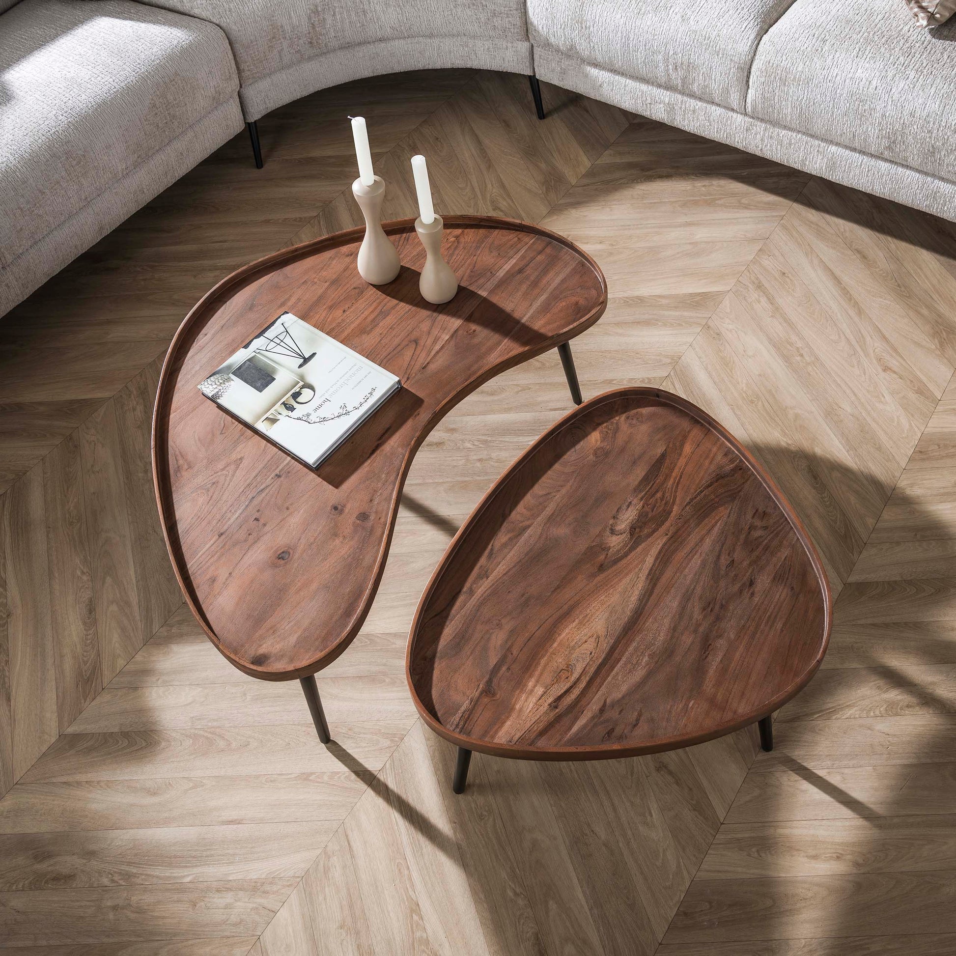 Salontafel Carve organisch set van 2 / Massief acacia bruin – afbeelding 5