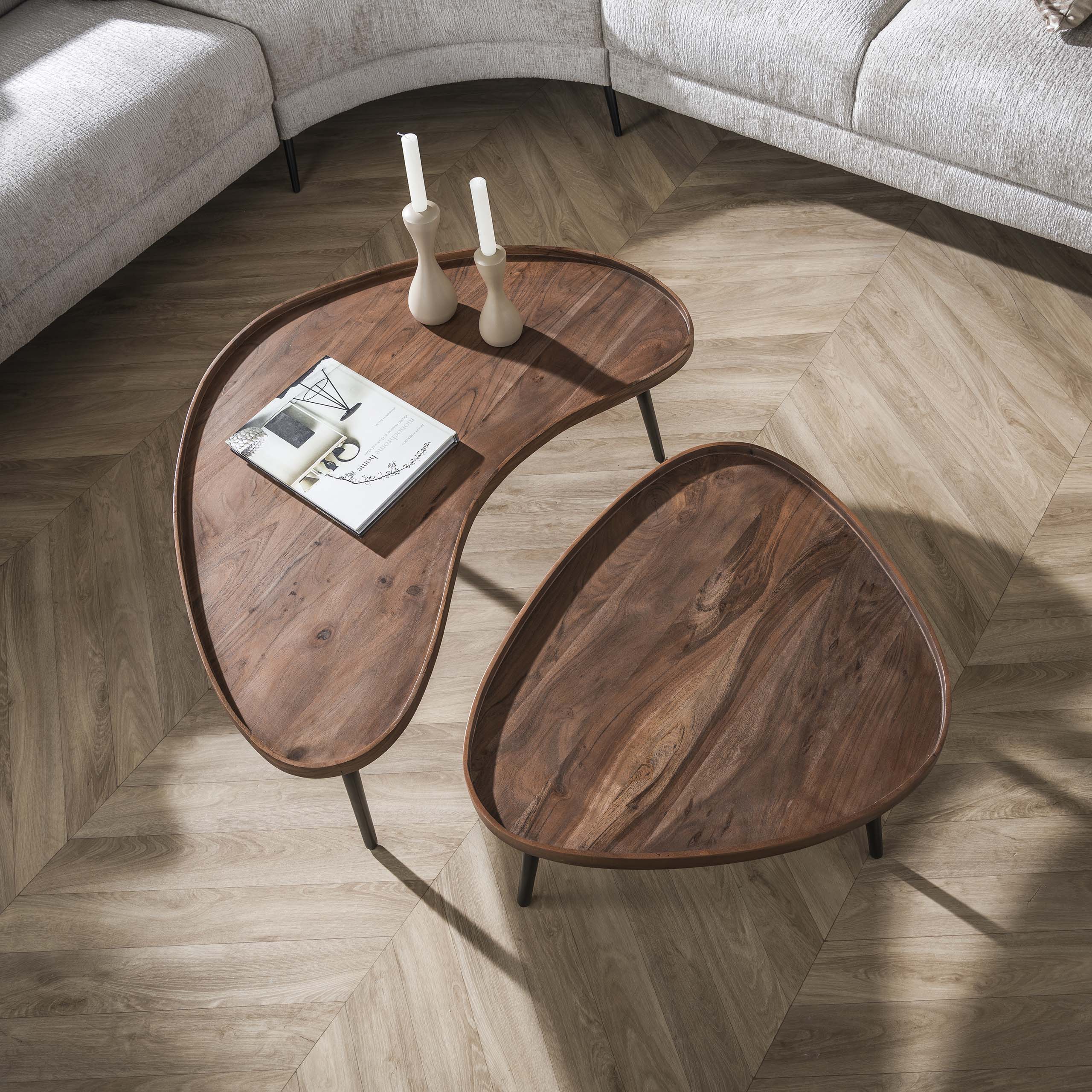 Salontafel Carve organisch set van 2 / Massief acacia bruin – afbeelding 5