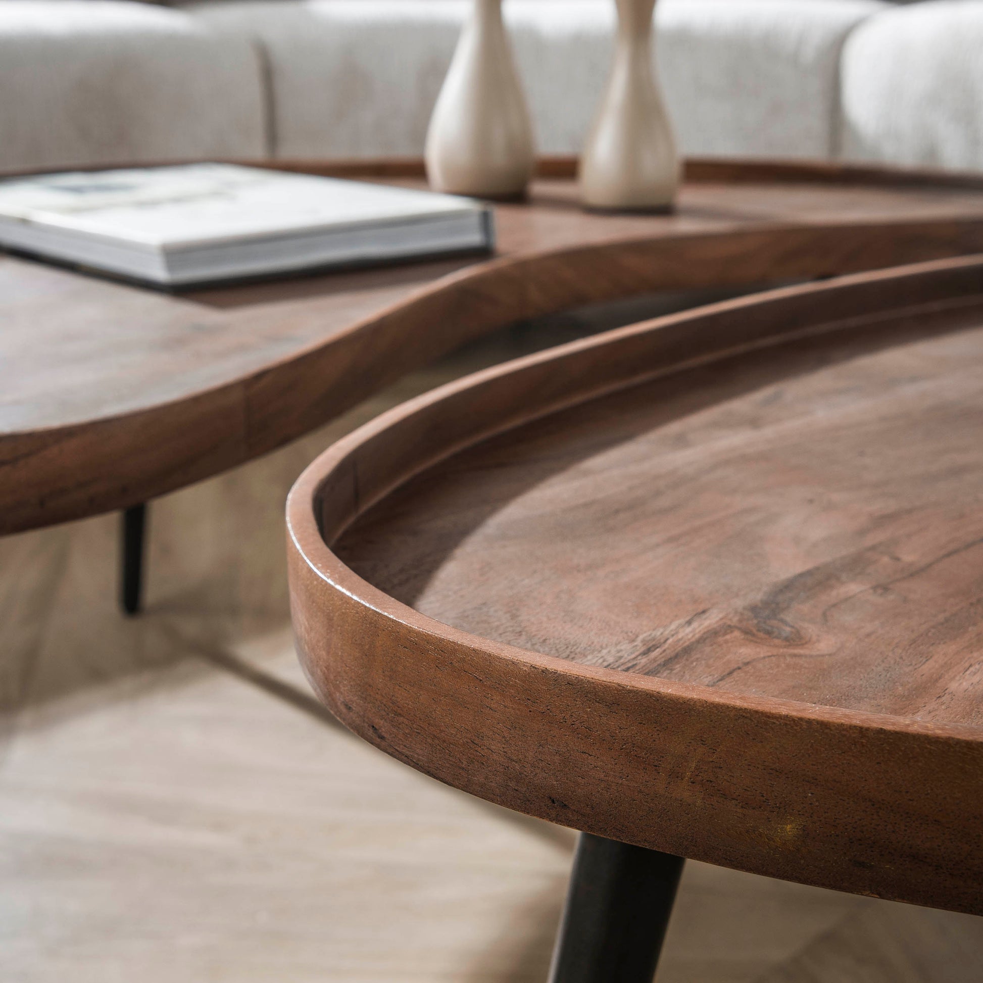 Salontafel Carve organisch set van 2 / Massief acacia bruin – afbeelding 6
