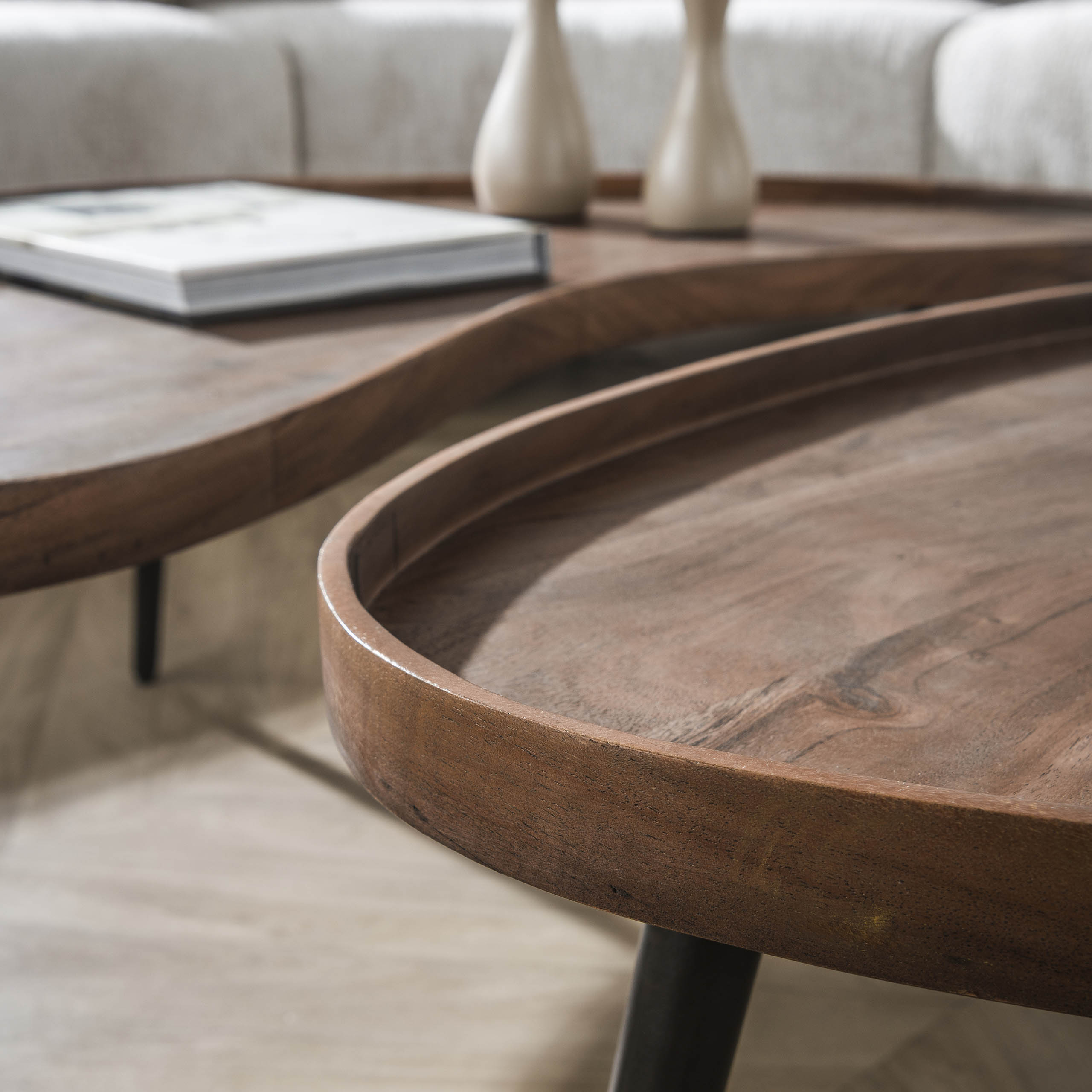 Salontafel Carve organisch set van 2 / Massief acacia bruin – afbeelding 6
