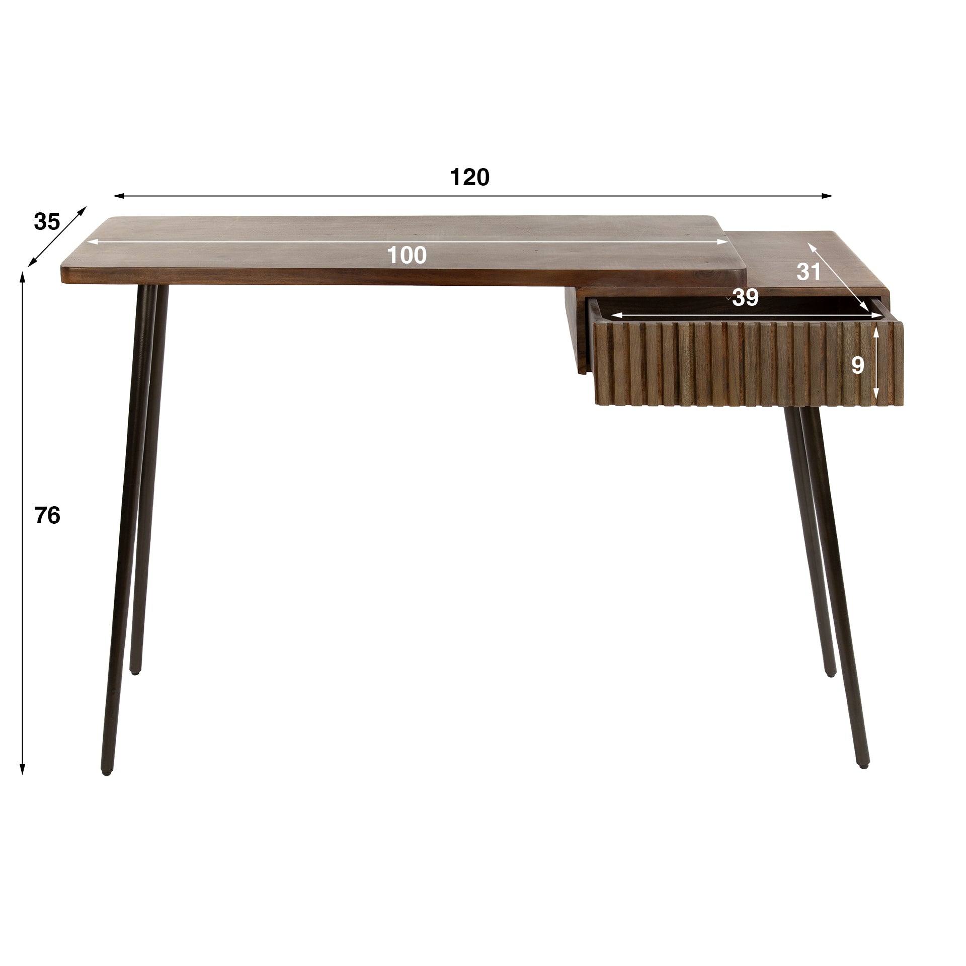 Hal-/kaptafel Carve 1 lade / Massief acacia bruin – afbeelding 10