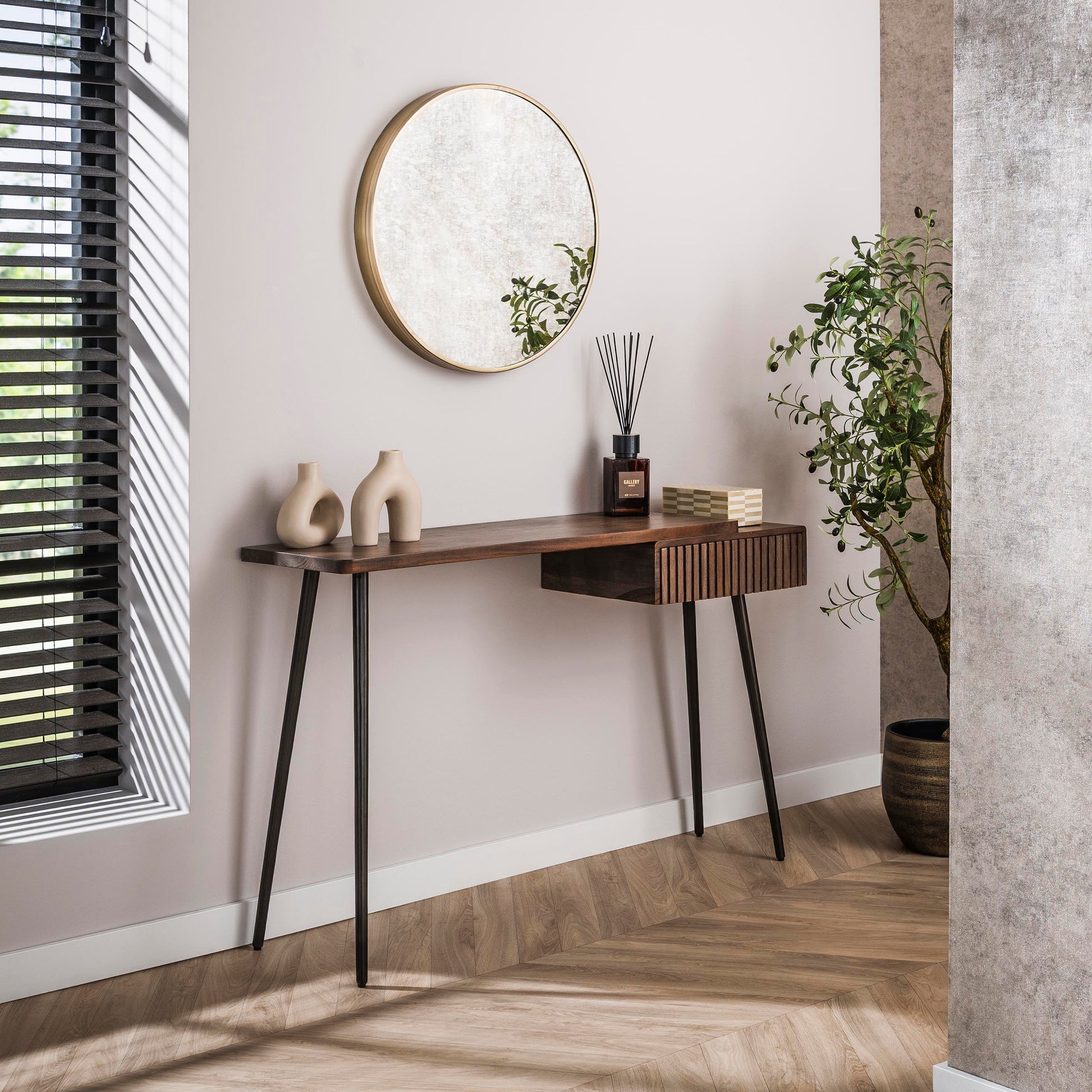 Hal-/kaptafel Carve 1 lade / Massief acacia bruin – afbeelding 2