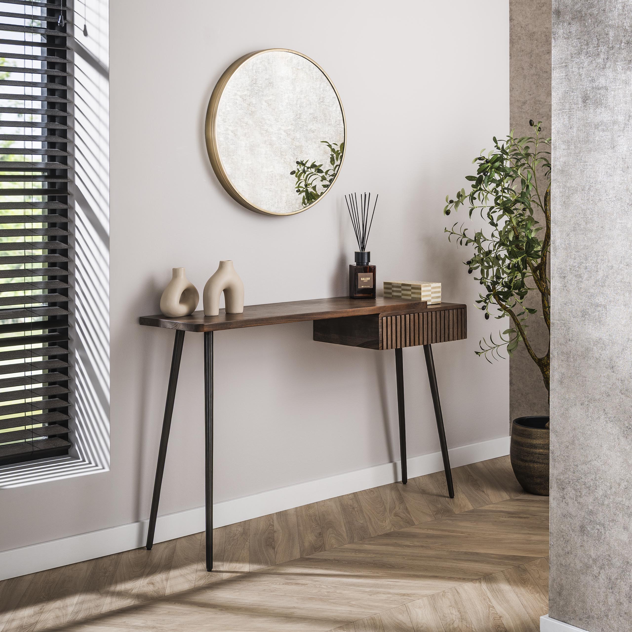 Hal-/kaptafel Carve 1 lade / Massief acacia bruin – afbeelding 2
