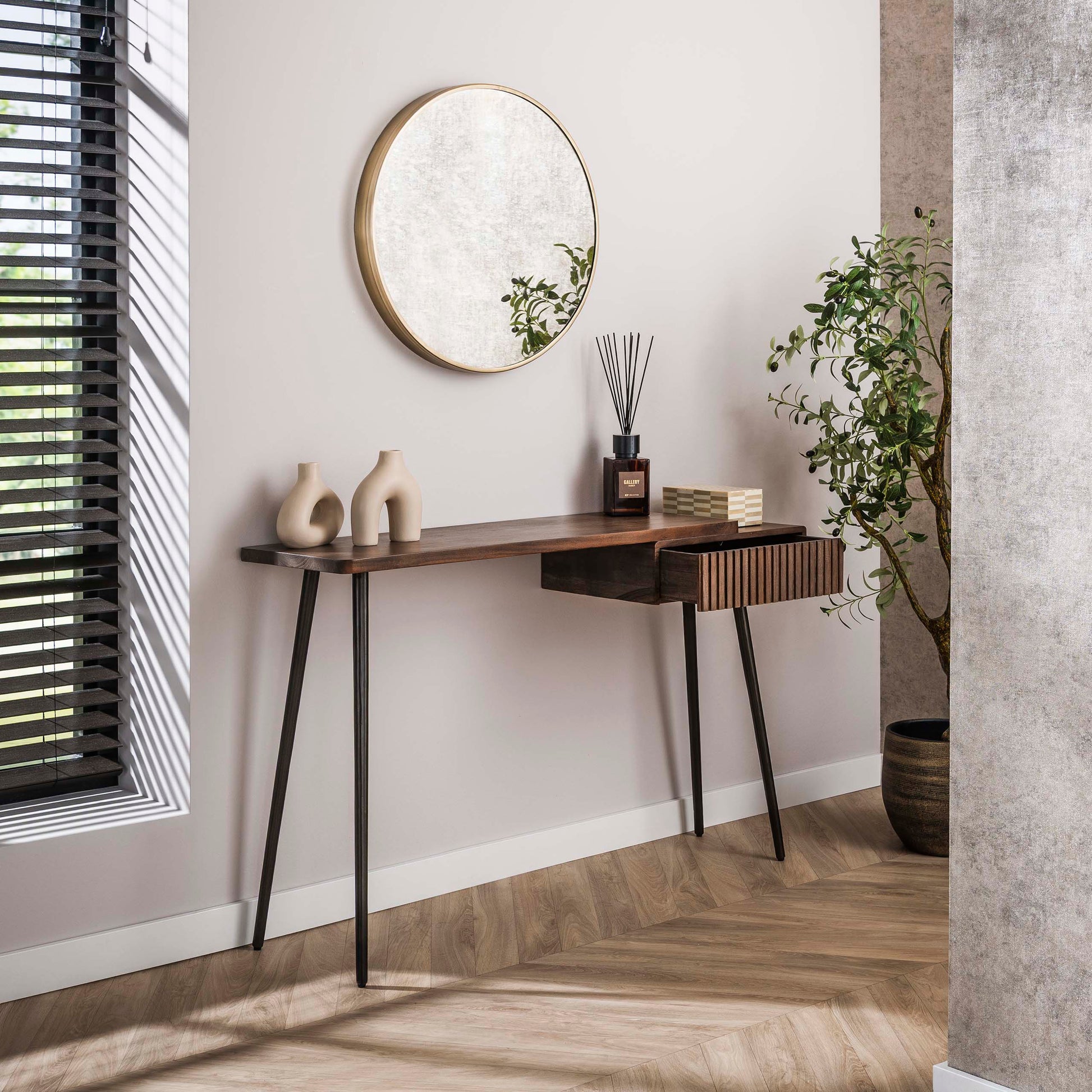 Hal-/kaptafel Carve 1 lade / Massief acacia bruin – afbeelding 3