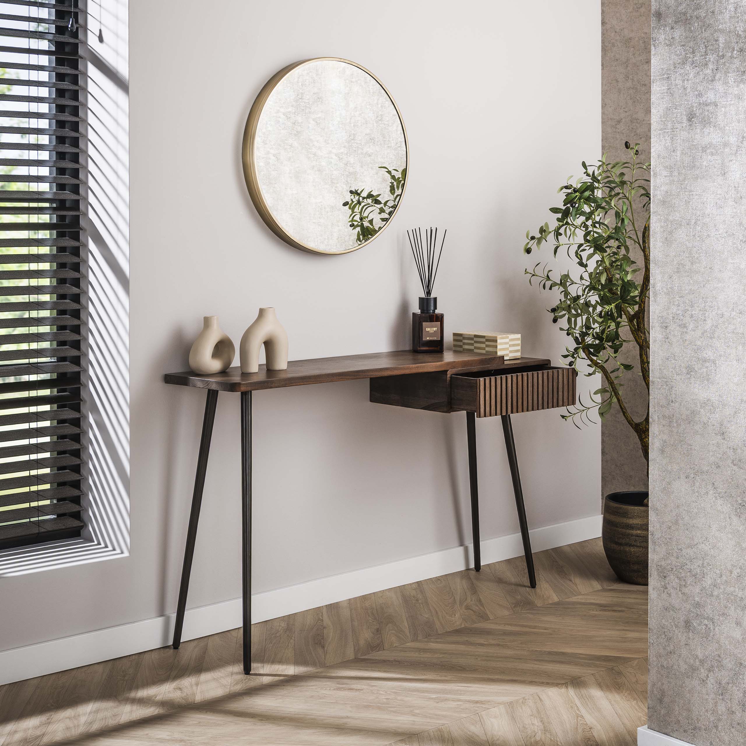 Hal-/kaptafel Carve 1 lade / Massief acacia bruin – afbeelding 3