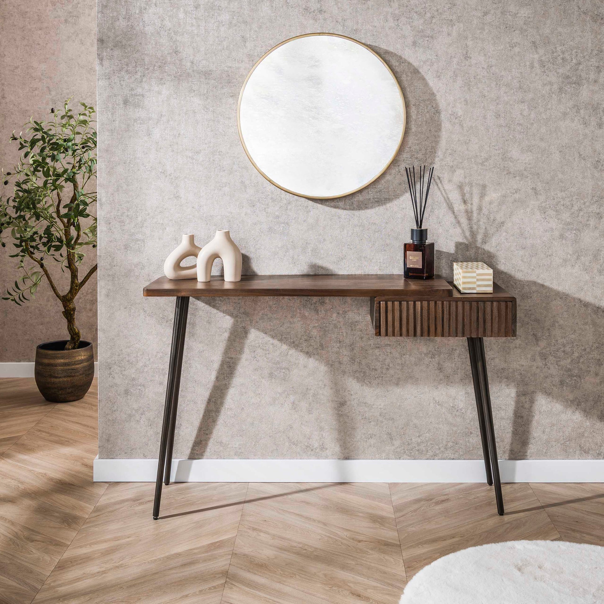 Hal-/kaptafel Carve 1 lade / Massief acacia bruin – afbeelding 6
