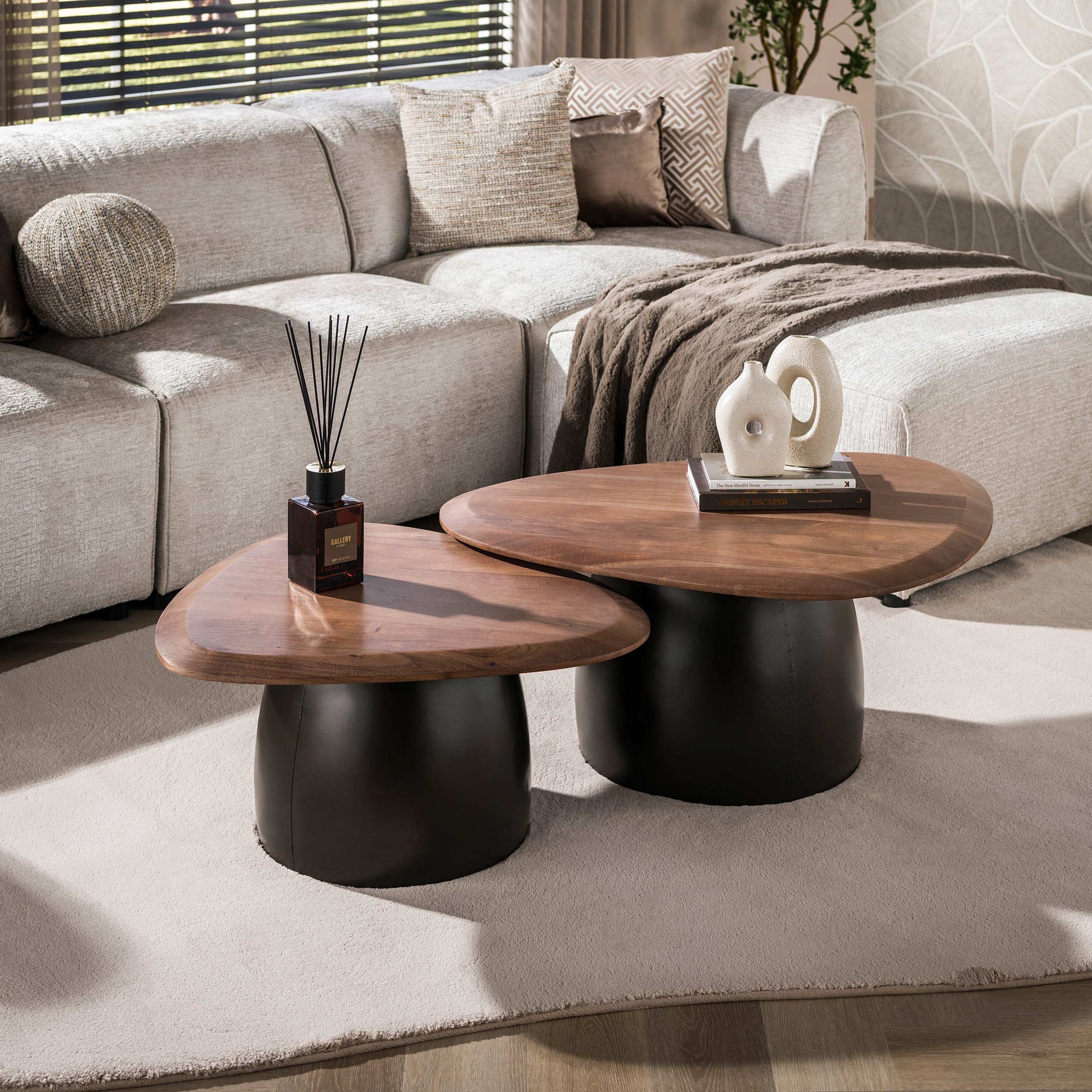 Salontafel Melta set van 2 / Massief acacia bruin – afbeelding 2