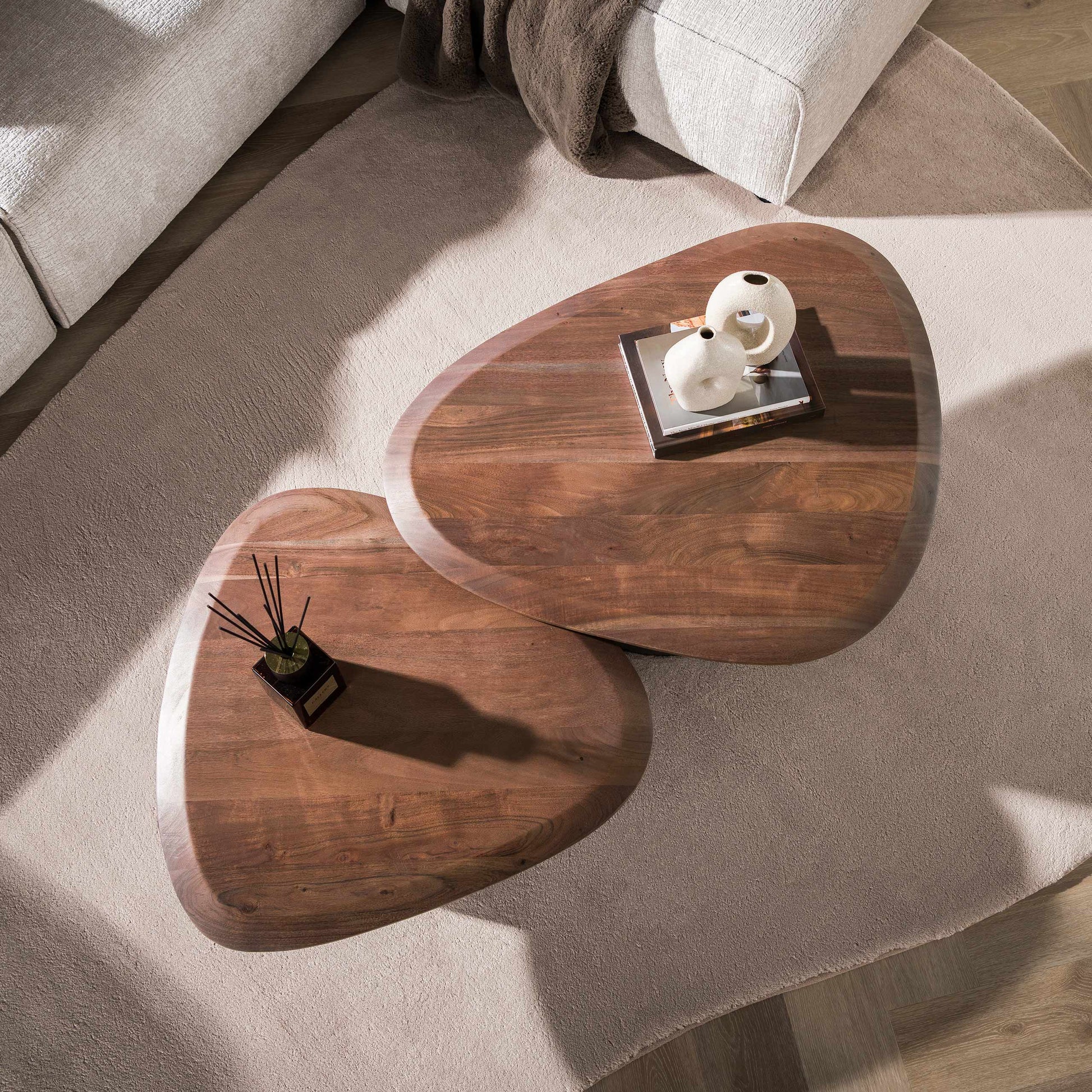 Salontafel Melta set van 2 / Massief acacia bruin – afbeelding 3