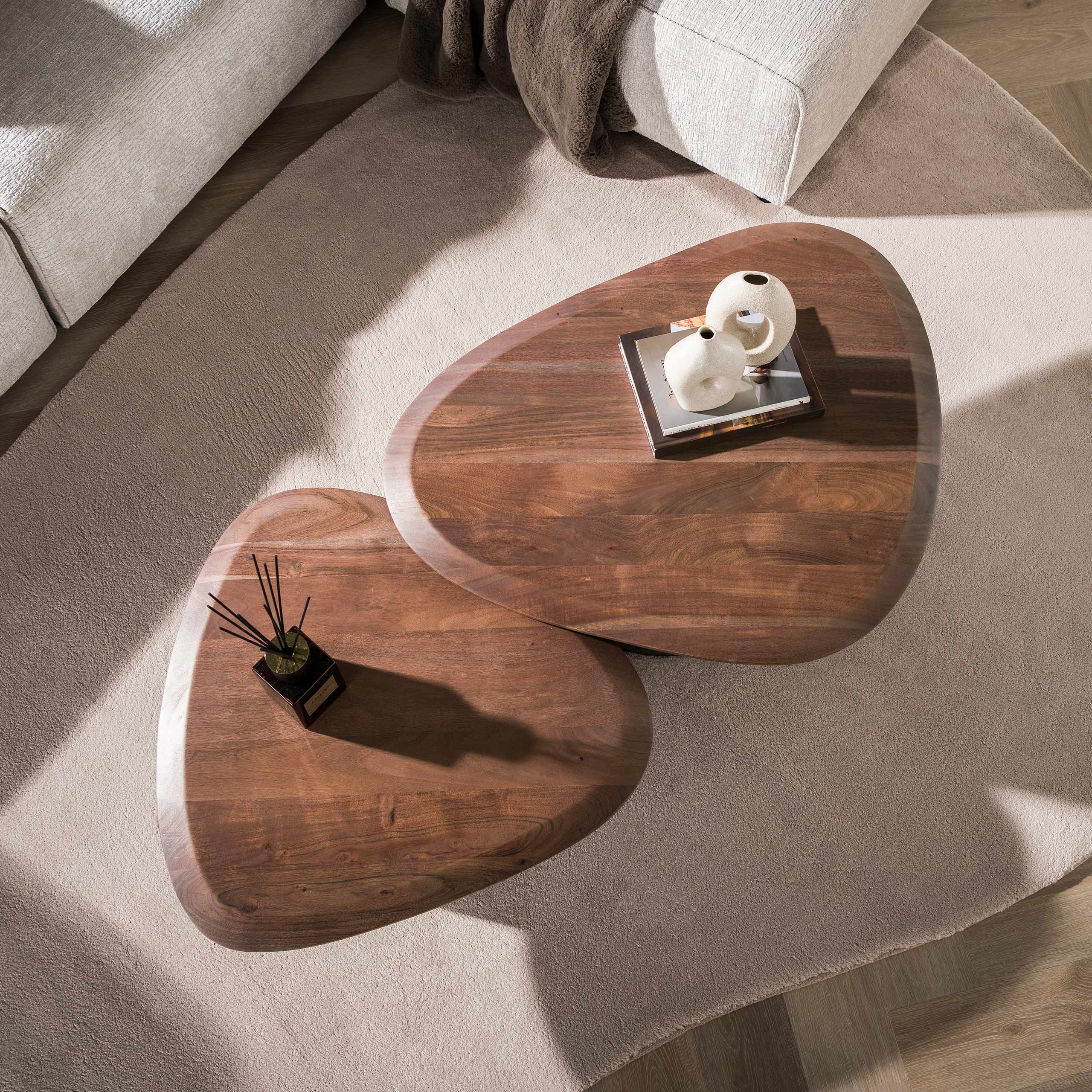 Salontafel Melta set van 2 / Massief acacia bruin – afbeelding 3