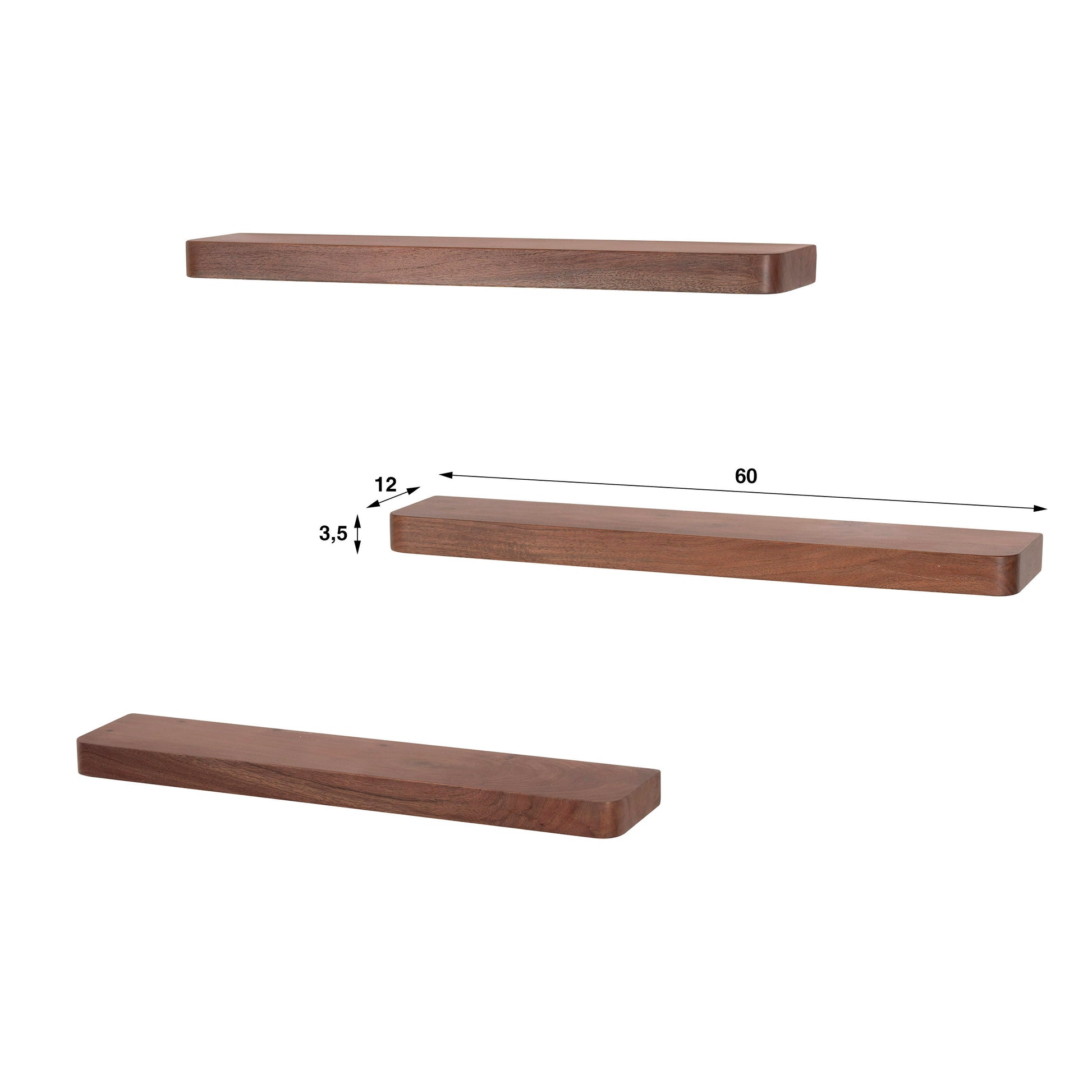 Wandplank Carve 60cm set van 3 / Massief acacia bruin – afbeelding 4