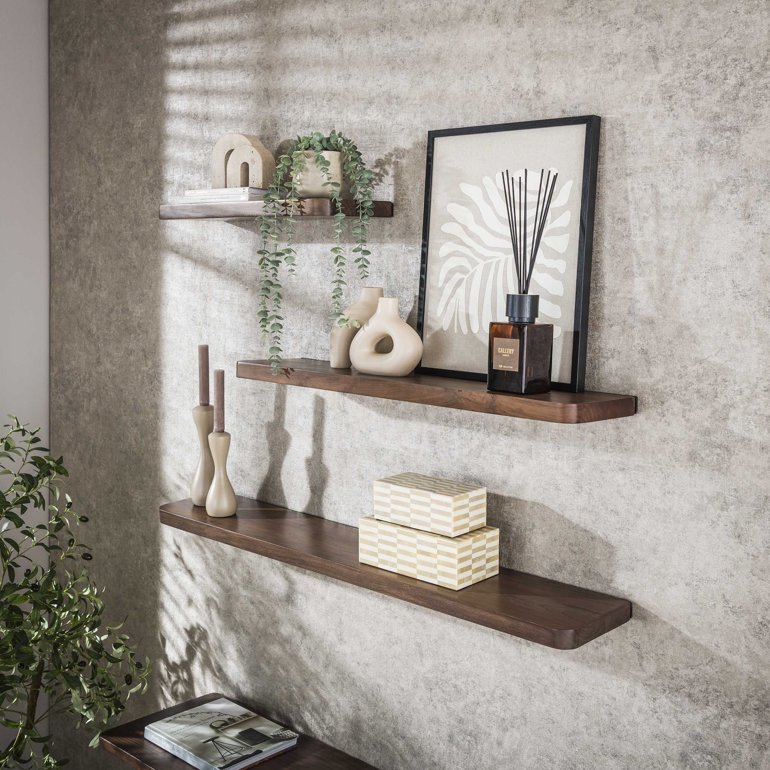 Wandplank Carve 120cm / Massief acacia bruin – afbeelding 2