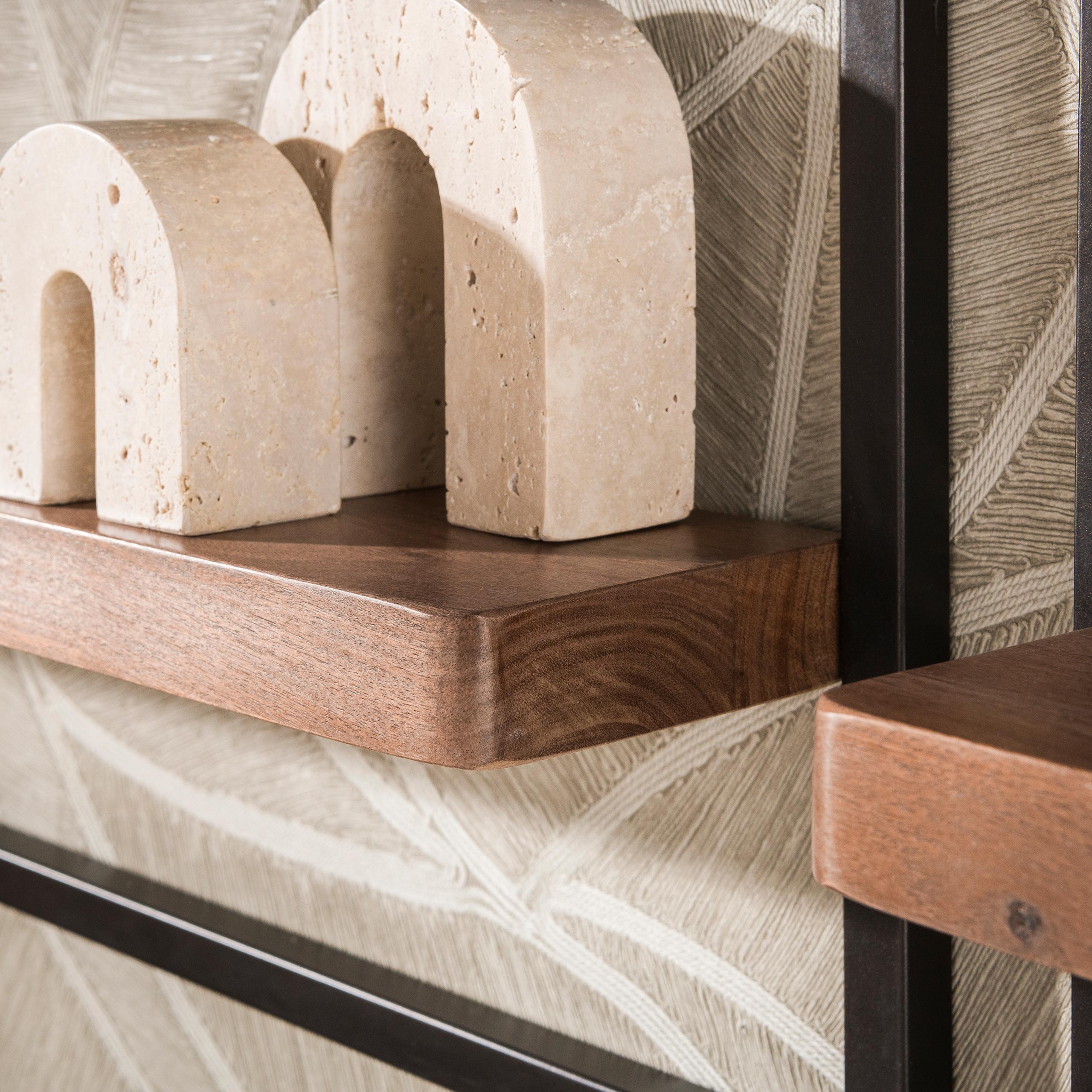 Wandschap Carve set van 5 / Massief acacia bruin – afbeelding 2