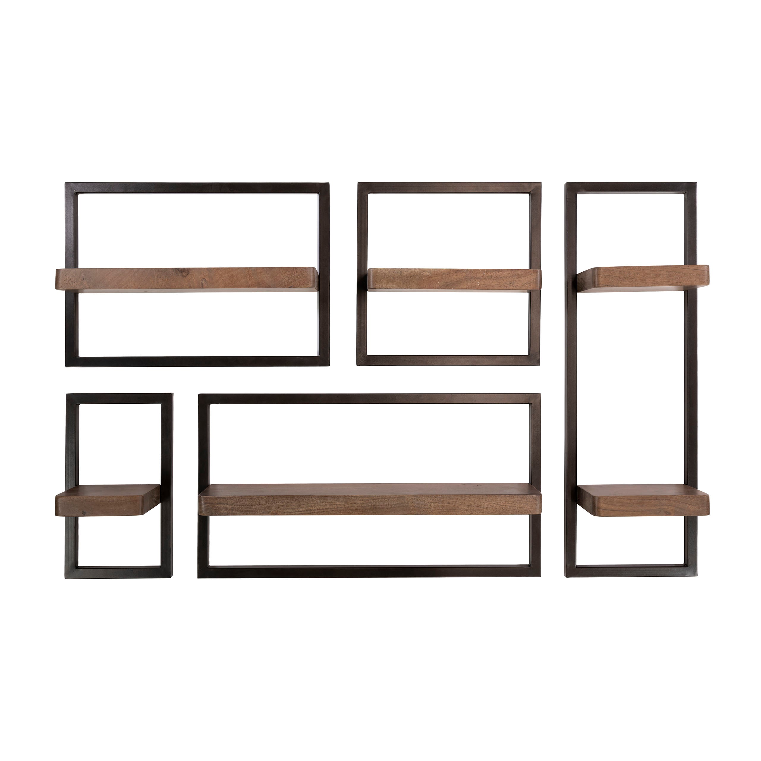 Wandschap Carve set van 5 / Massief acacia bruin – afbeelding 3