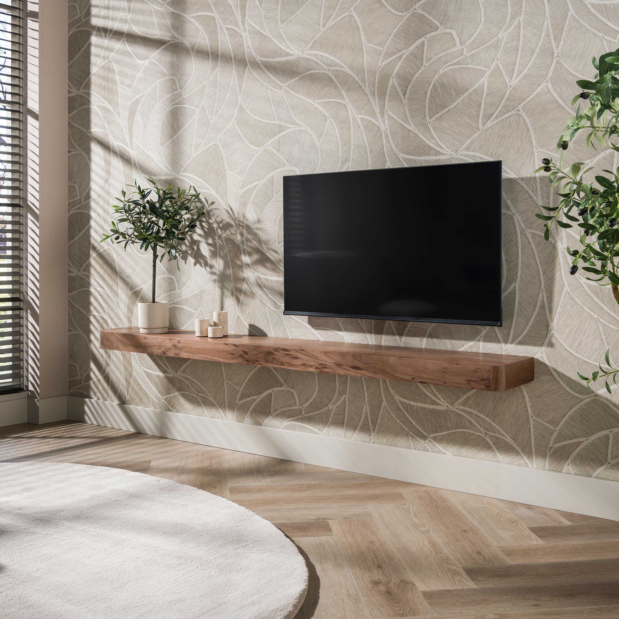 Wandplank Carve 200cm / Massief acacia bruin – afbeelding 2