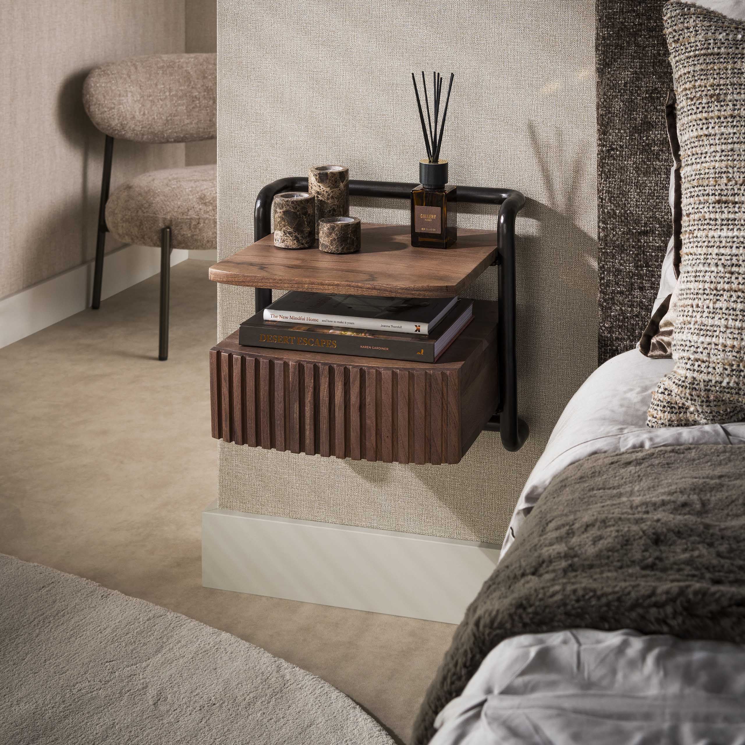 Nachtkastje Linea zwevend 1 lade / Massief acacia bruin – afbeelding 1