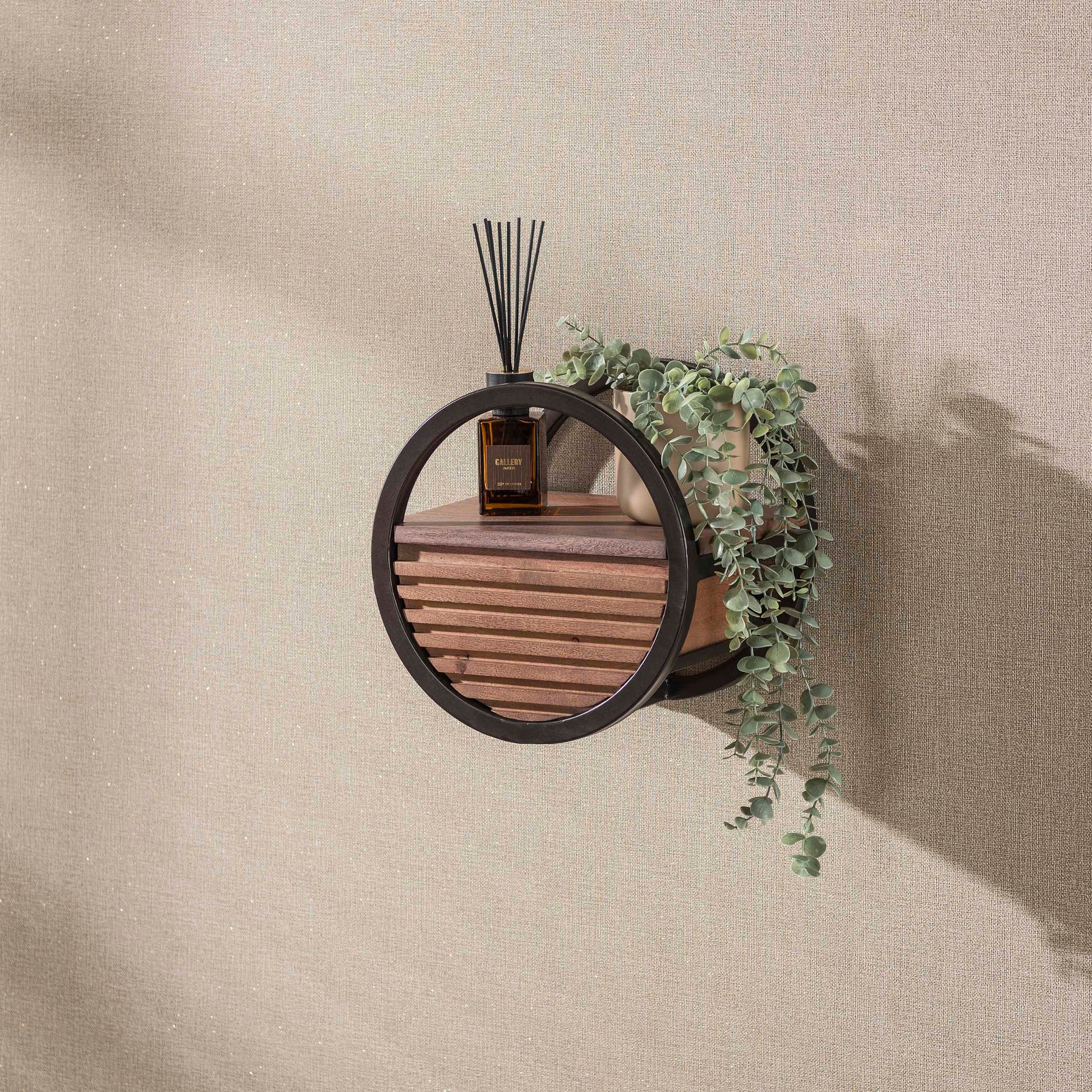 Wandschap Circular 1 lade Ø30cm / Massief acacia bruin – afbeelding 3