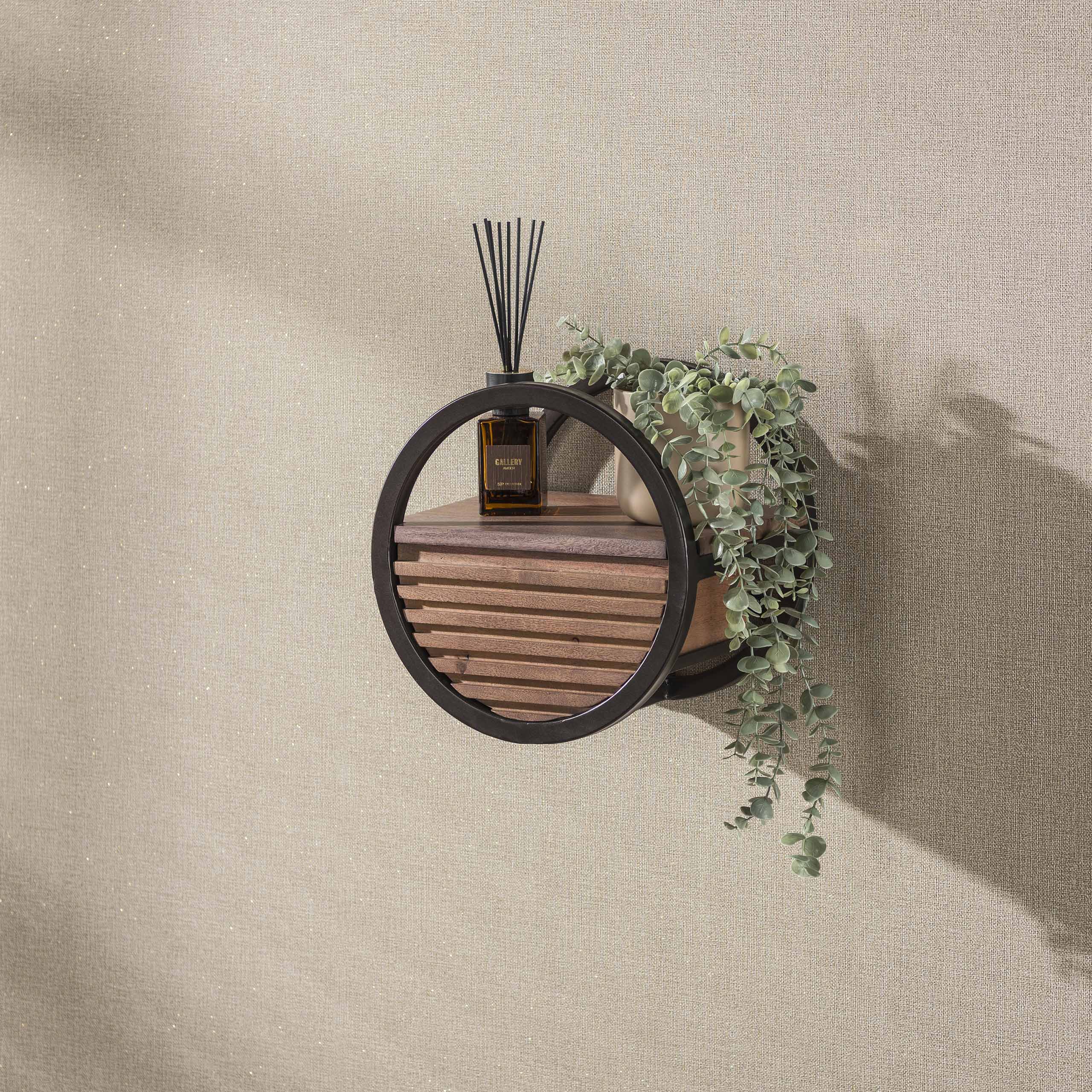 Wandschap Circular 1 lade Ø30cm / Massief acacia bruin – afbeelding 3