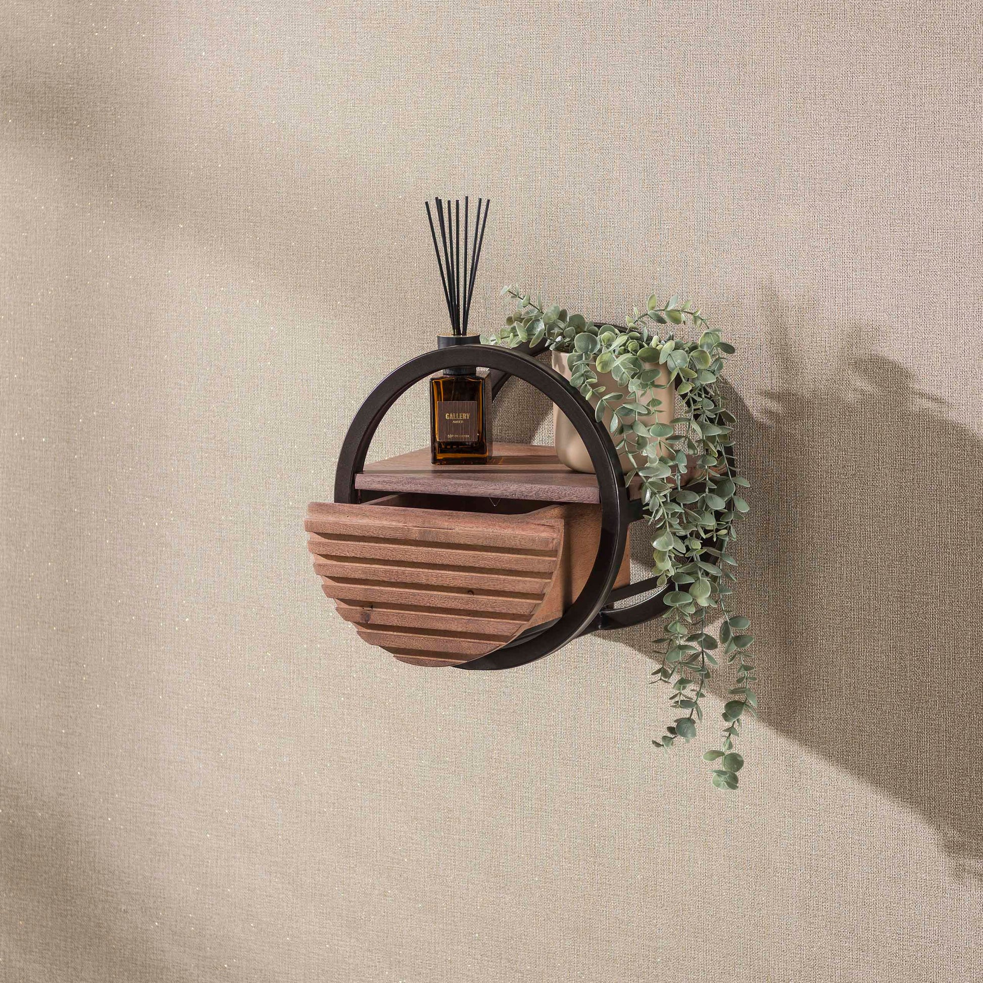 Wandschap Circular 1 lade Ø30cm / Massief acacia bruin – afbeelding 4