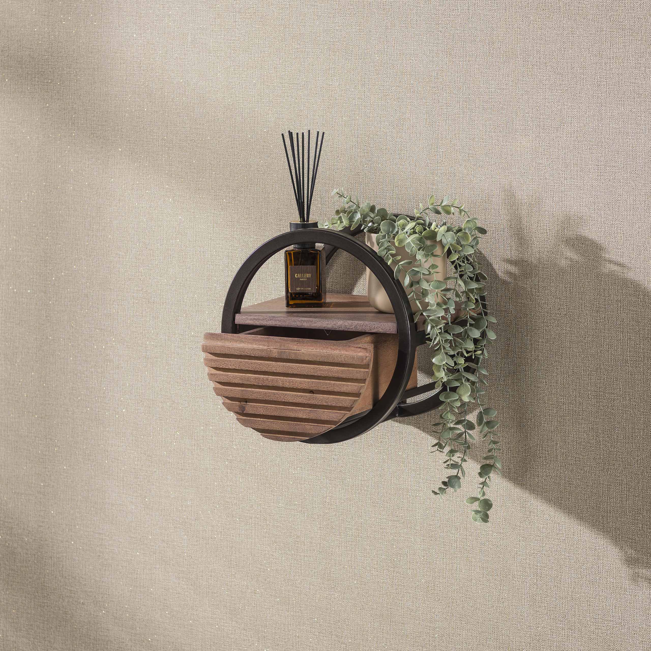 Wandschap Circular 1 lade Ø30cm / Massief acacia bruin – afbeelding 4