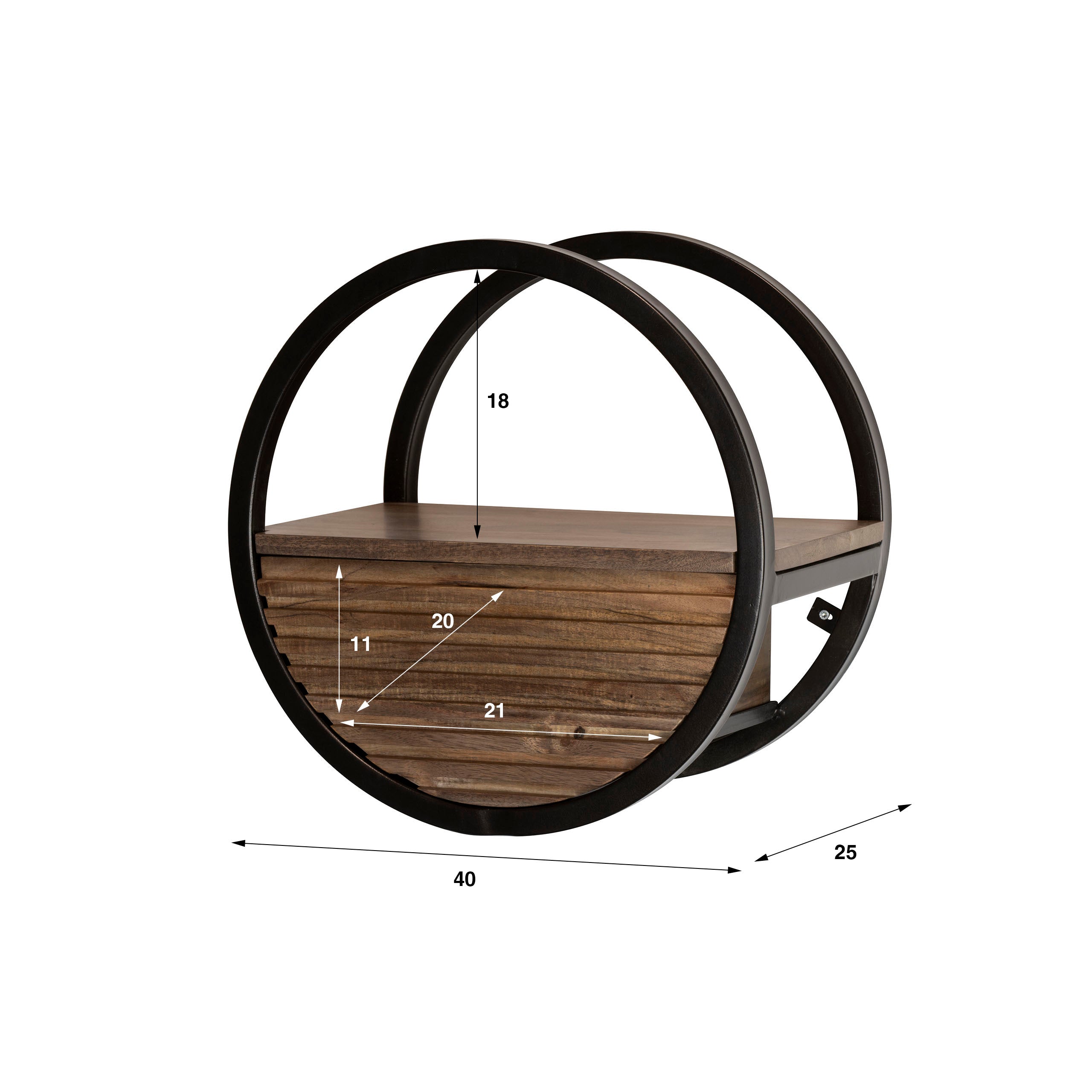 Wandschap Circular 1 lade Ø40cm / Massief acacia bruin – afbeelding 7