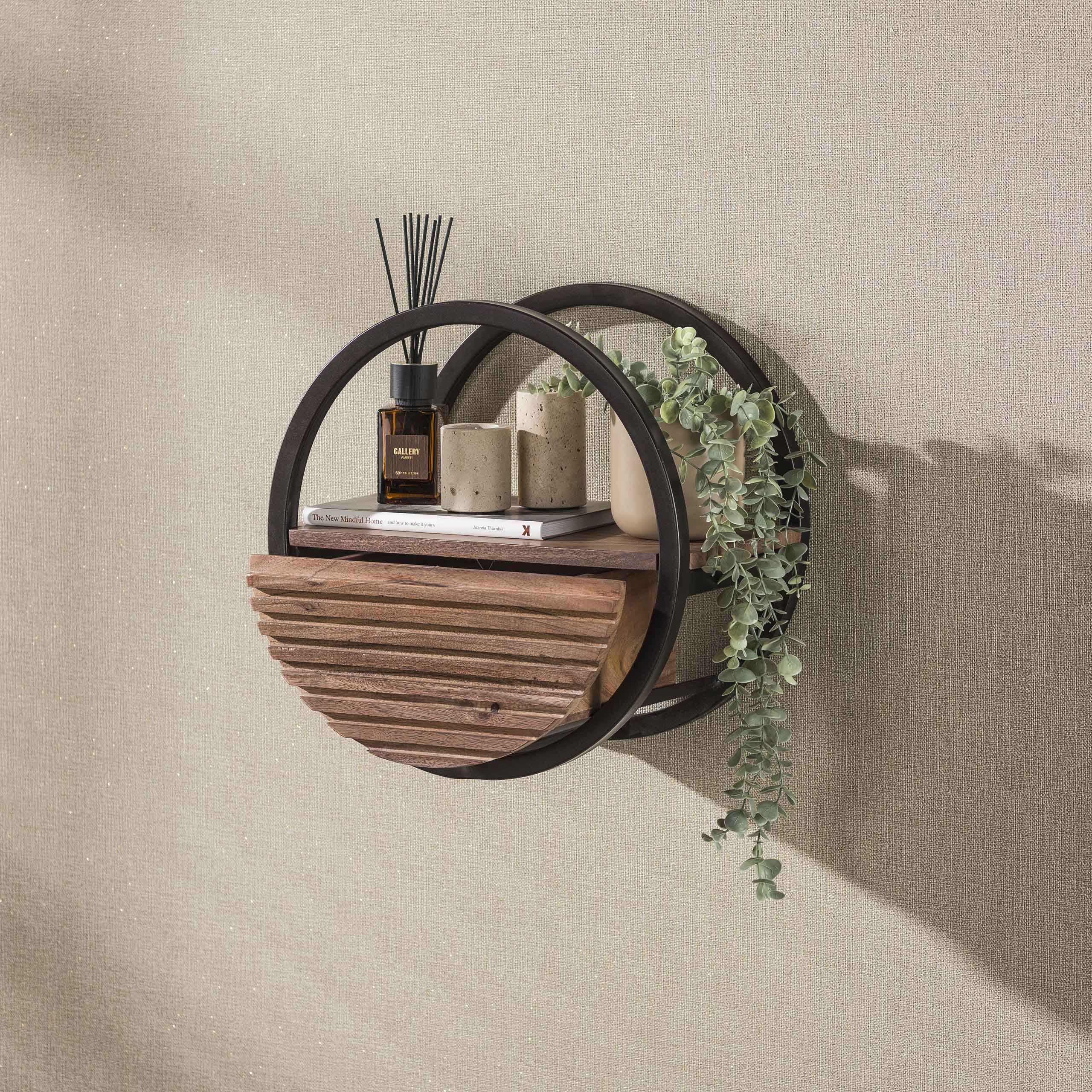 Wandschap Circular 1 lade Ø40cm / Massief acacia bruin – afbeelding 4