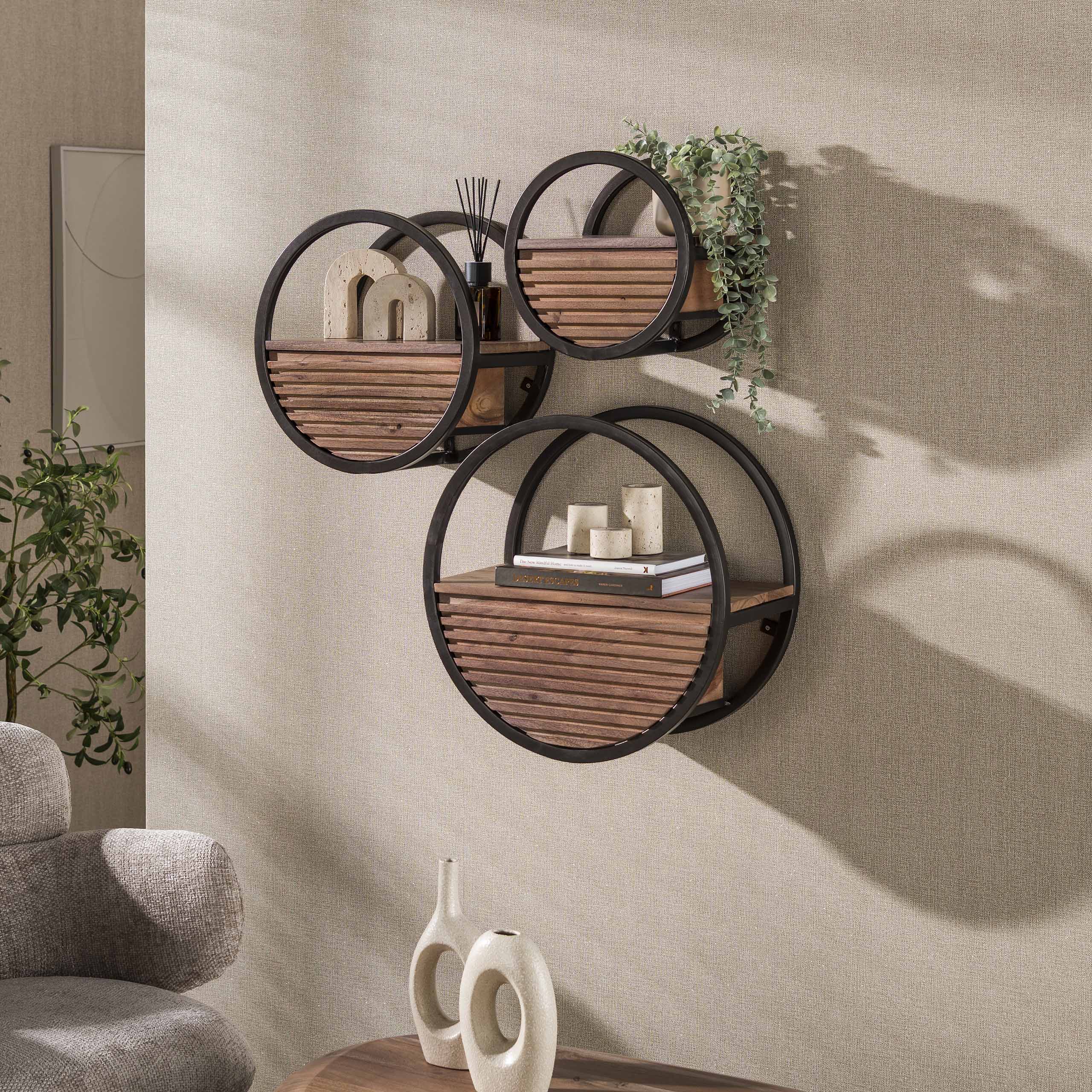 Wandschap Circular 1 lade Ø50cm / Massief acacia bruin – afbeelding 1