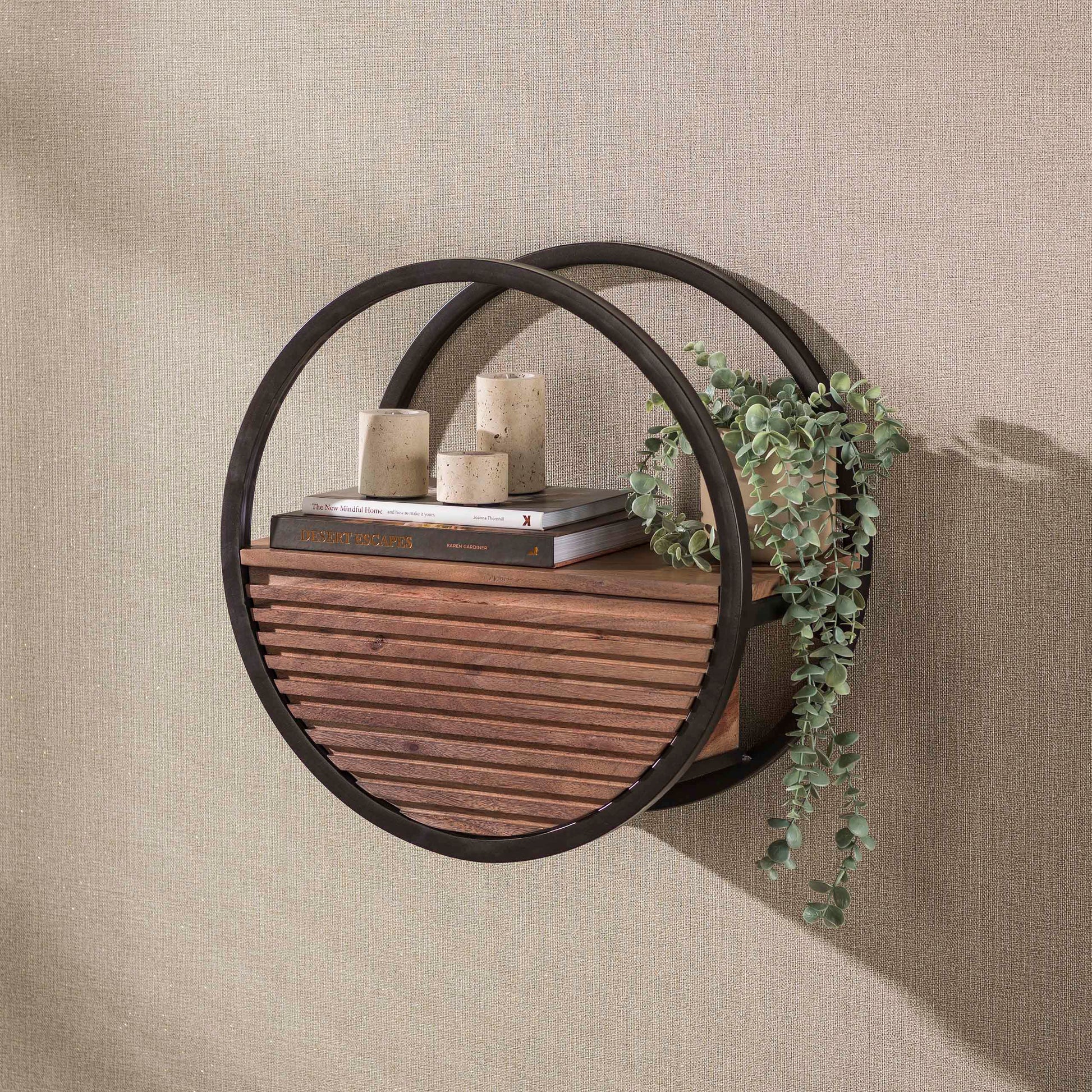 Wandschap Circular 1 lade Ø50cm / Massief acacia bruin – afbeelding 3