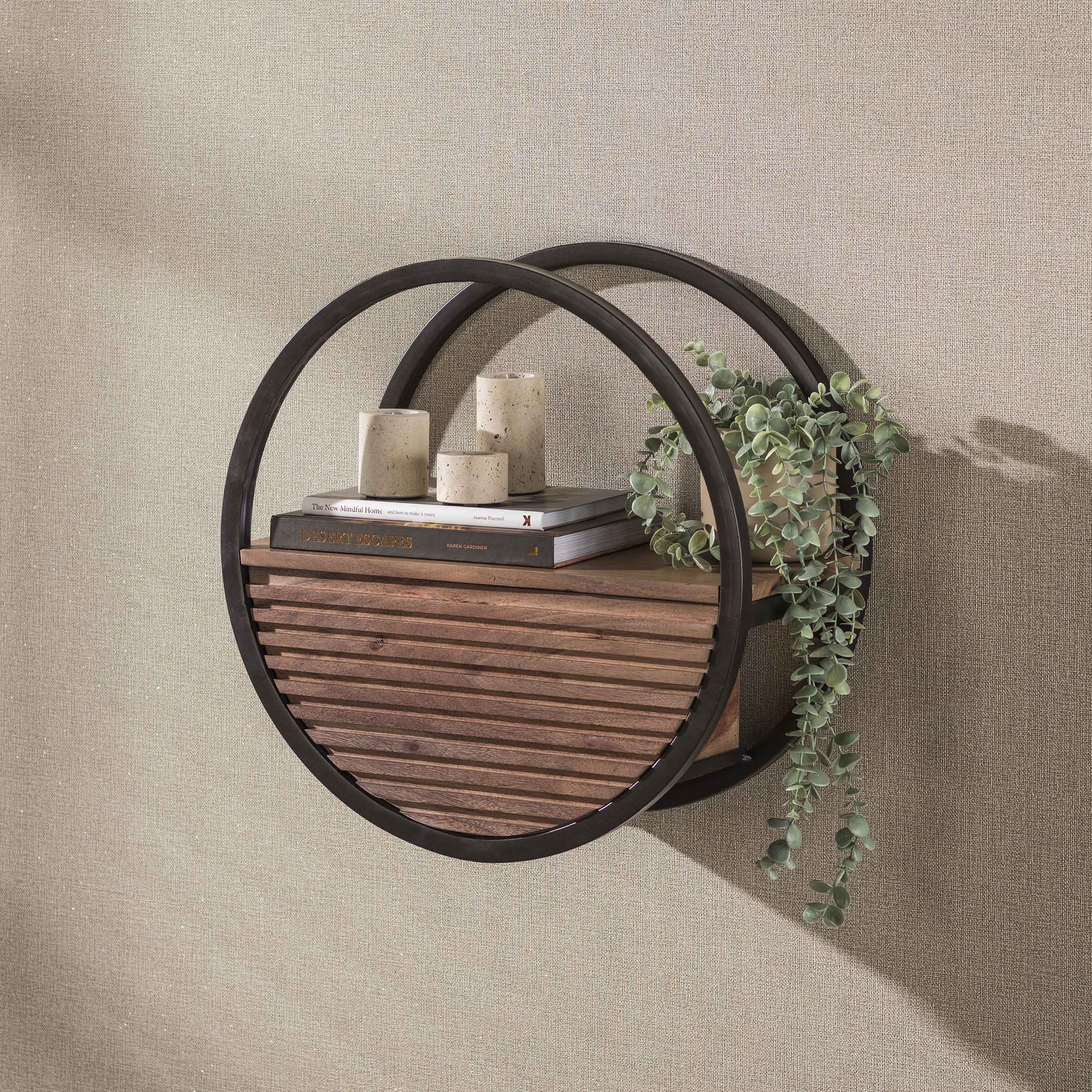 Wandschap Circular 1 lade Ø50cm / Massief acacia bruin – afbeelding 3