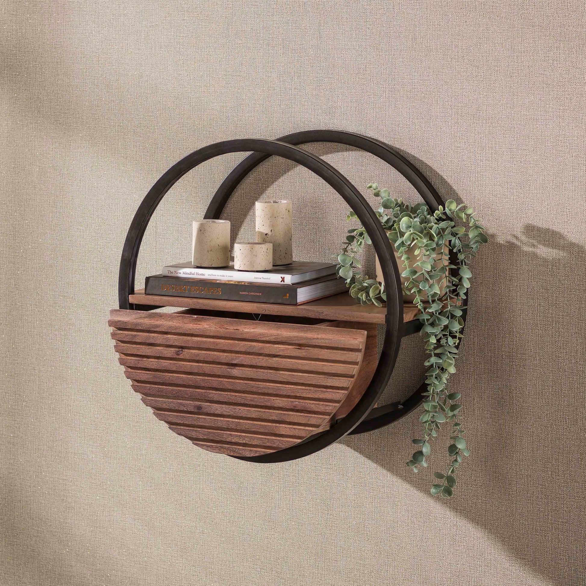 Wandschap Circular 1 lade Ø50cm / Massief acacia bruin – afbeelding 4