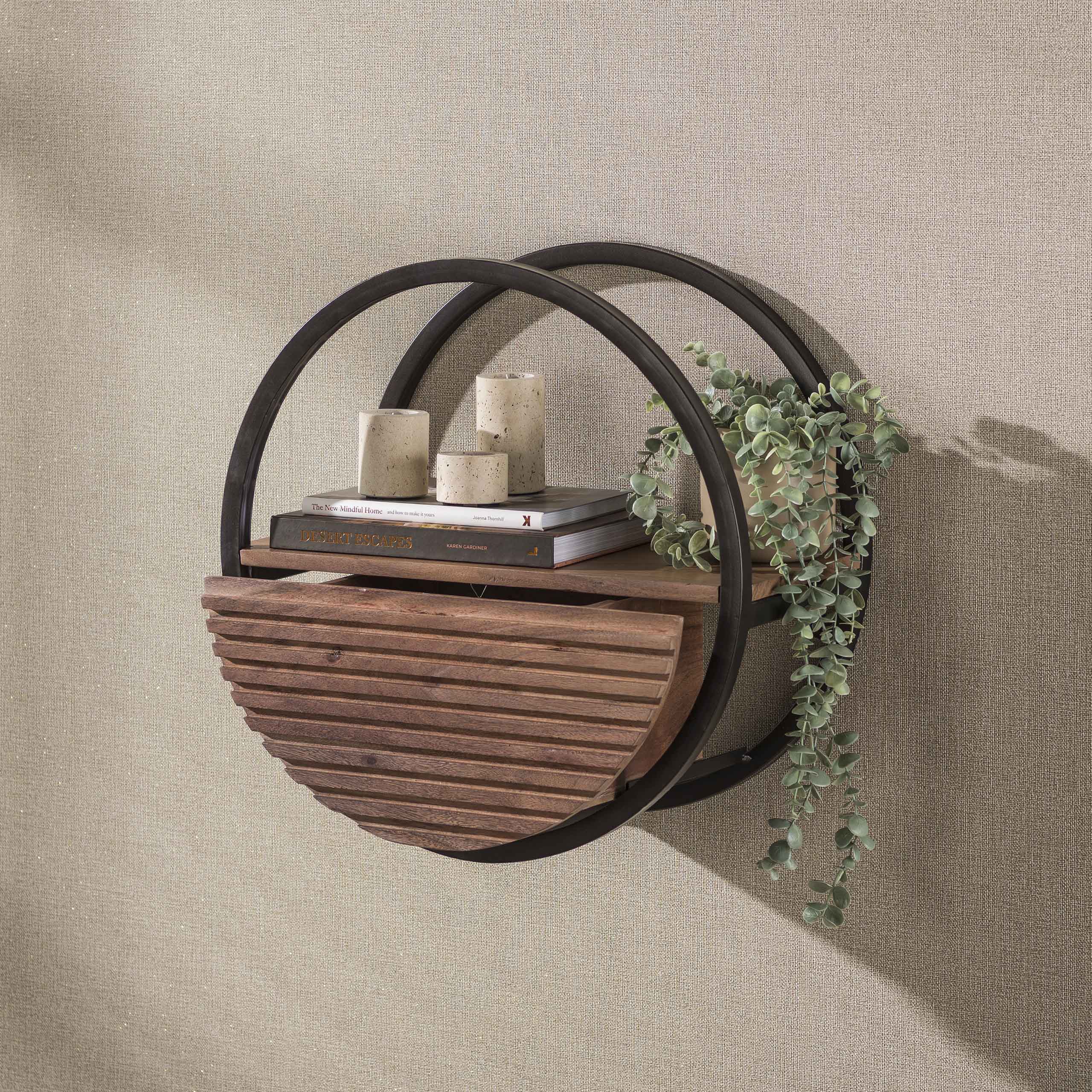 Wandschap Circular 1 lade Ø50cm / Massief acacia bruin – afbeelding 4