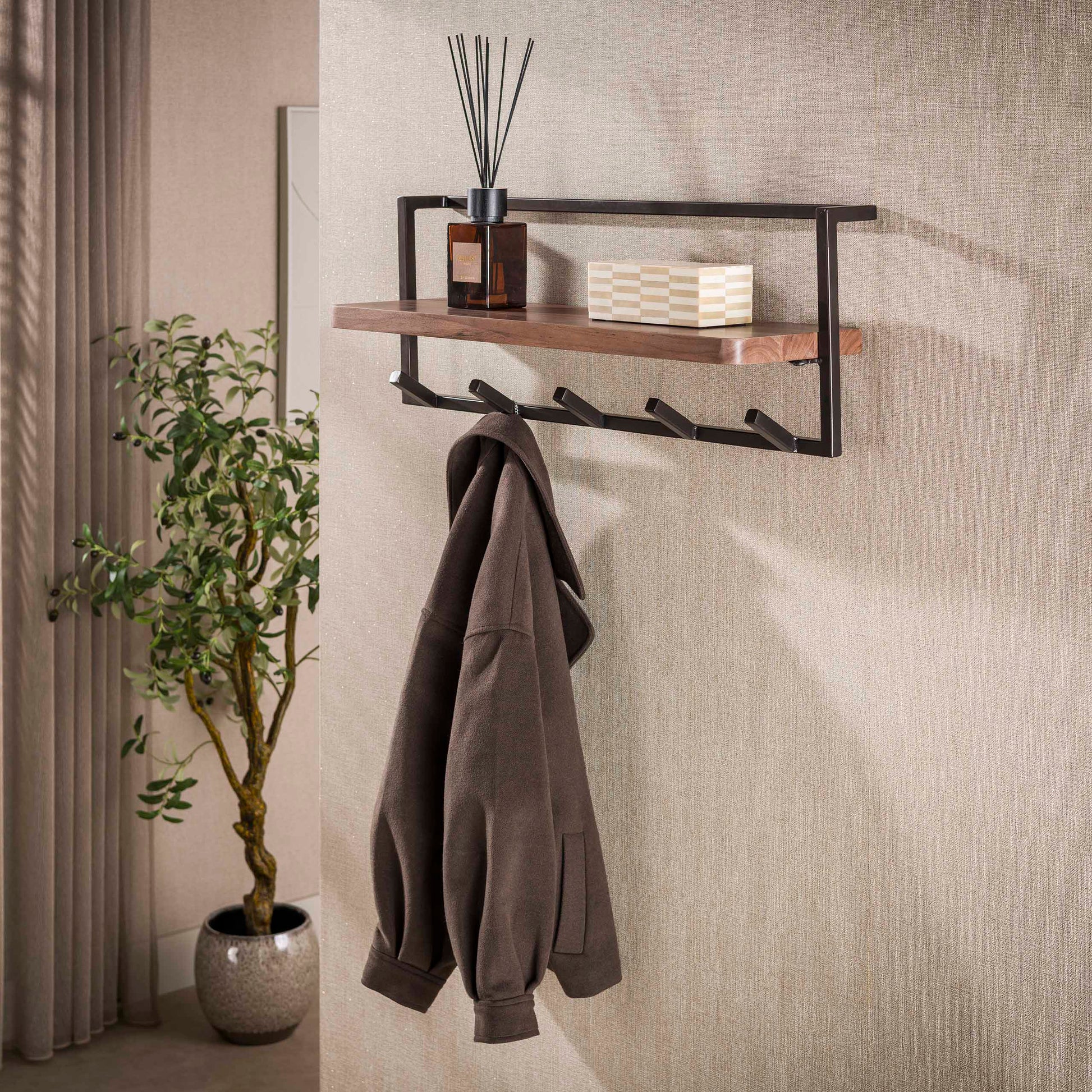 Kapstok Air Pure 6 haken / Massief acacia bruin – afbeelding 1